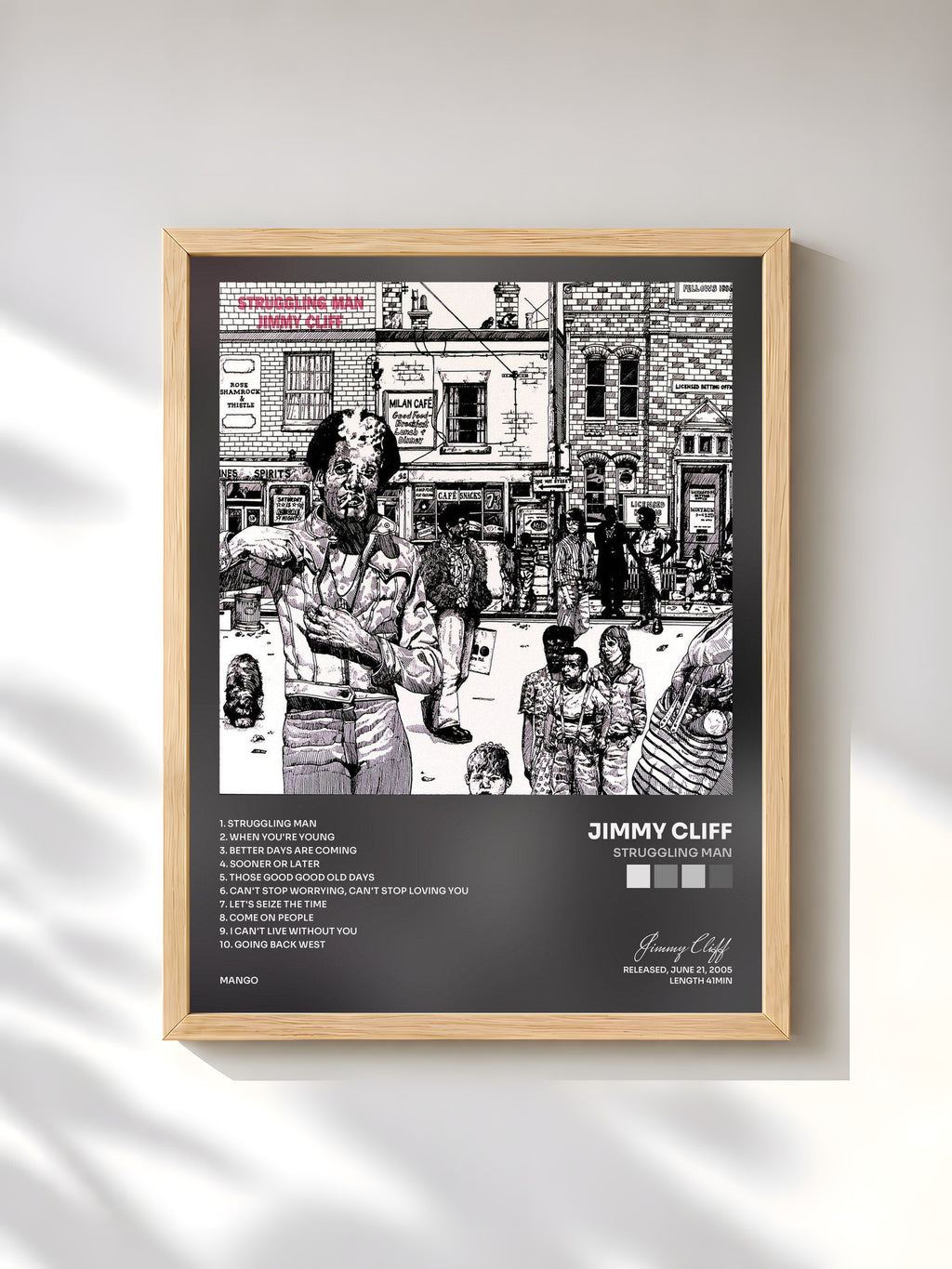 #bois Tableau de l'album Struggling Man de Jimmy Cliff, cadre en bois brut, imprimé et encadré en France