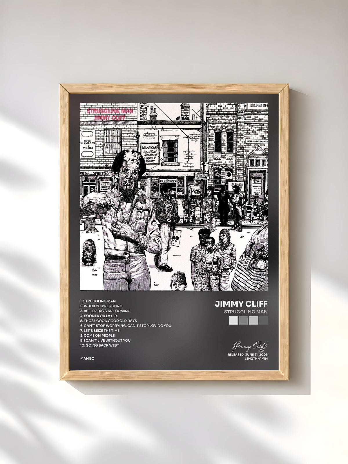 #bois Tableau de l'album Struggling Man de Jimmy Cliff, cadre en bois brut, imprimé et encadré en France