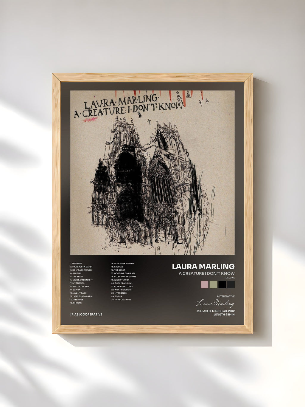 #bois Tableau de l'album A Creature I Don't Know (Deluxe) de Laura Marling, cadre en bois brut, imprimé et encadré en France