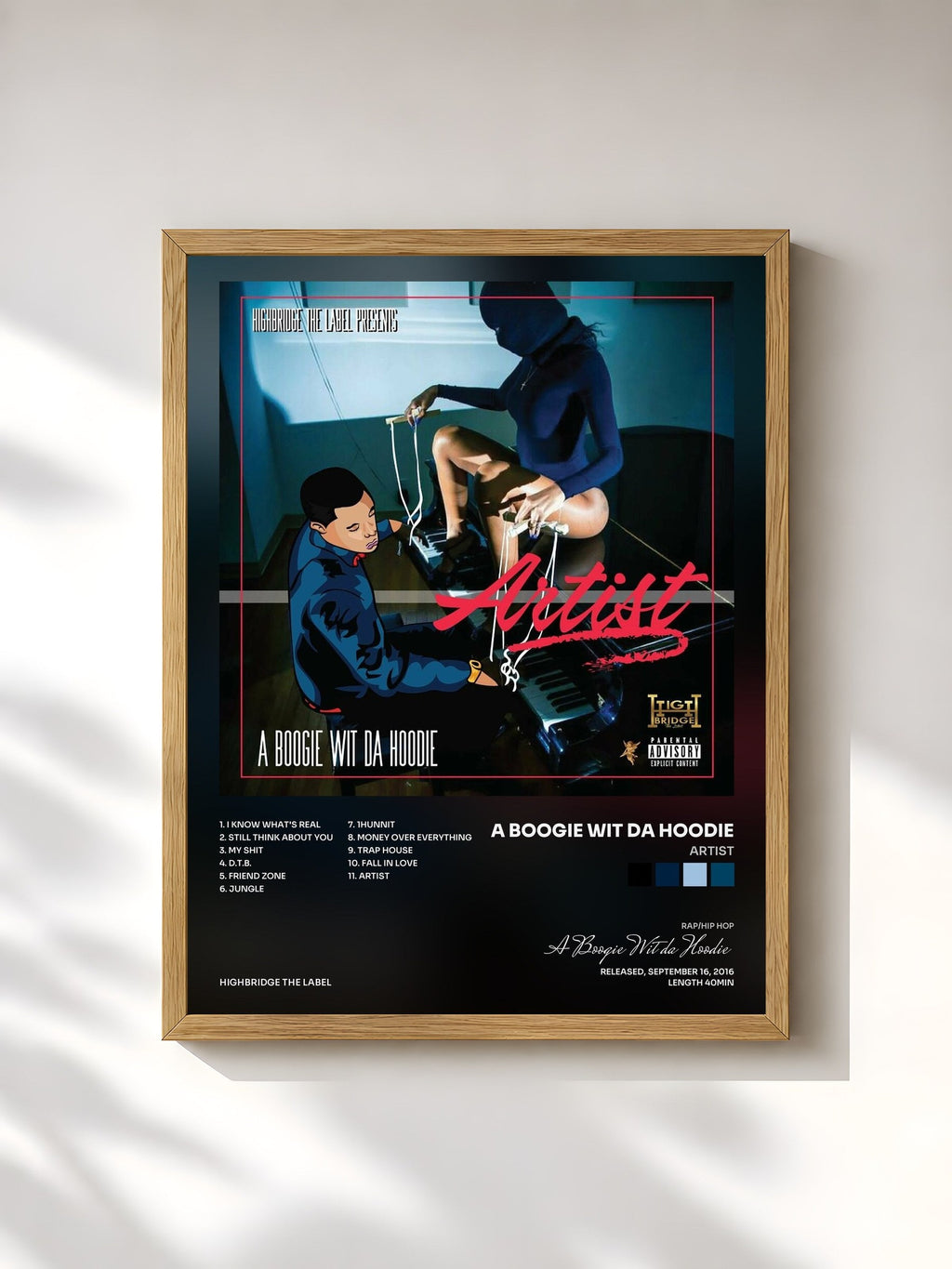 #bois Tableau de l'album Artist de A Boogie Wit da Hoodie, cadre en bois brut, imprimé et encadré en France