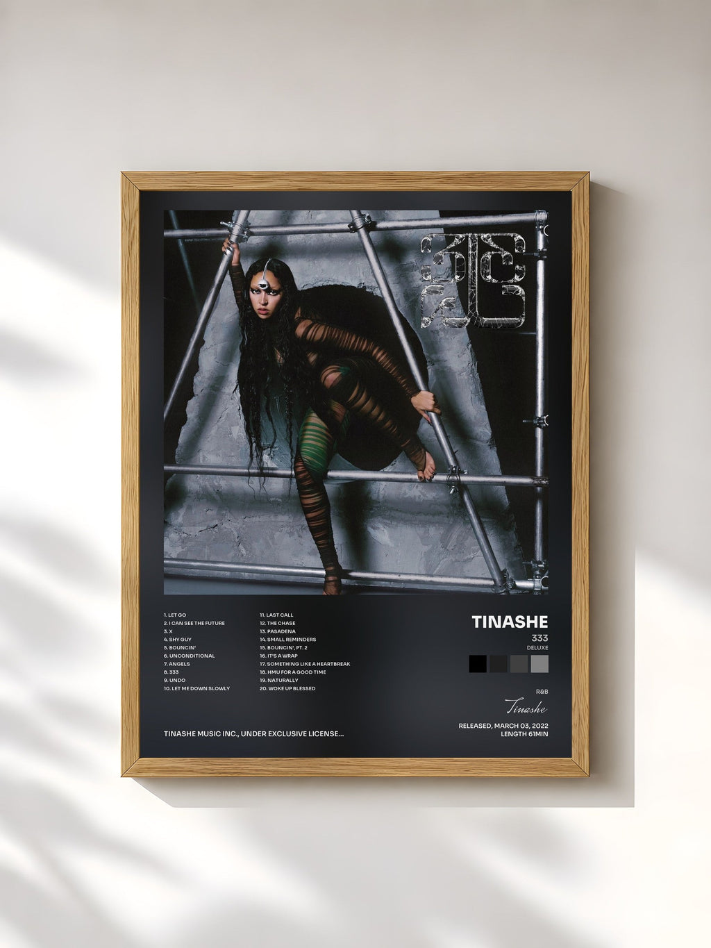#bois Tableau de l'album 333 (Deluxe) de Tinashe, cadre en bois brut, imprimé et encadré en France