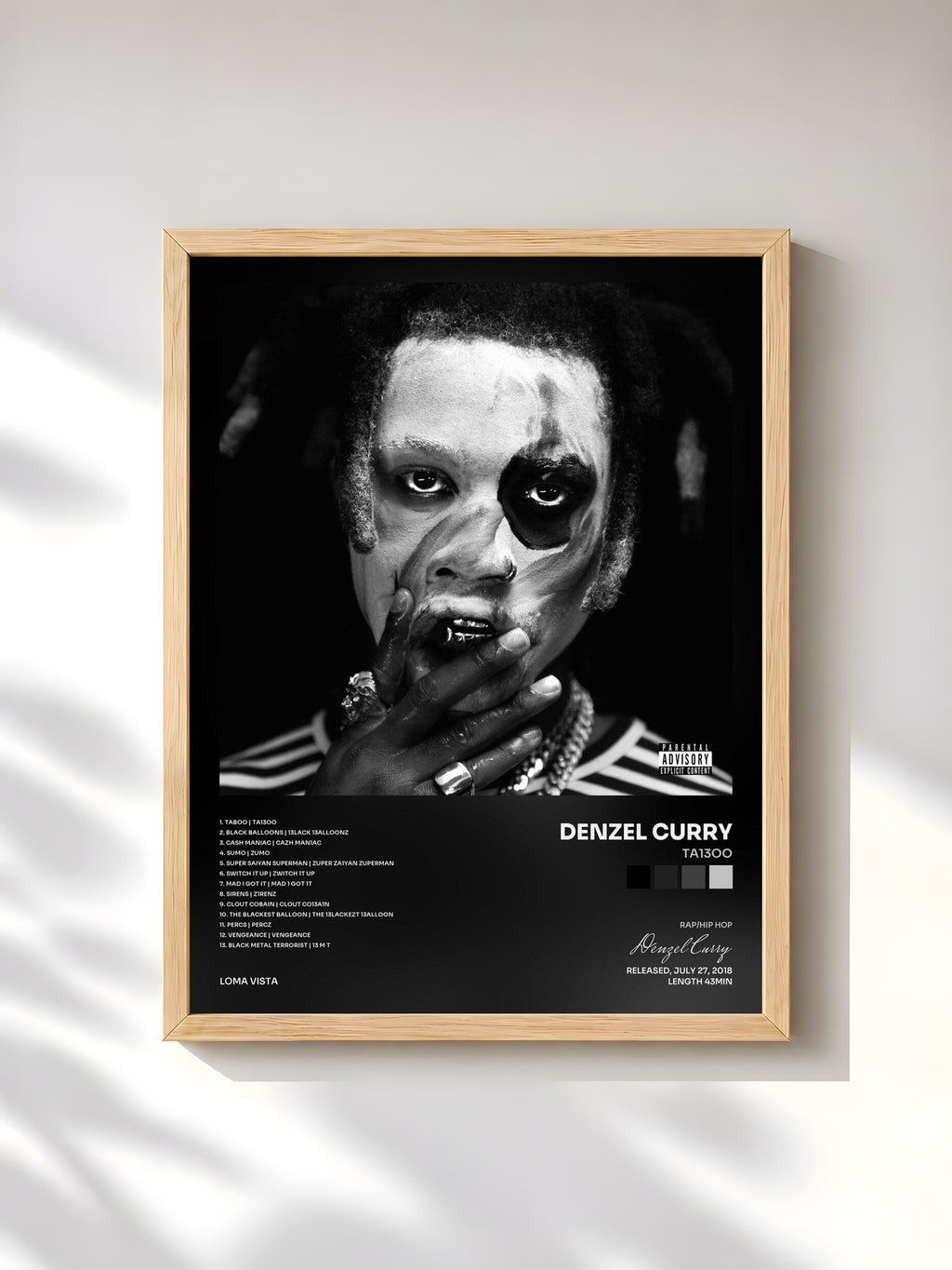 #bois Tableau de l'album TA13OO de Denzel Curry, cadre en bois brut, imprimé et encadré en France