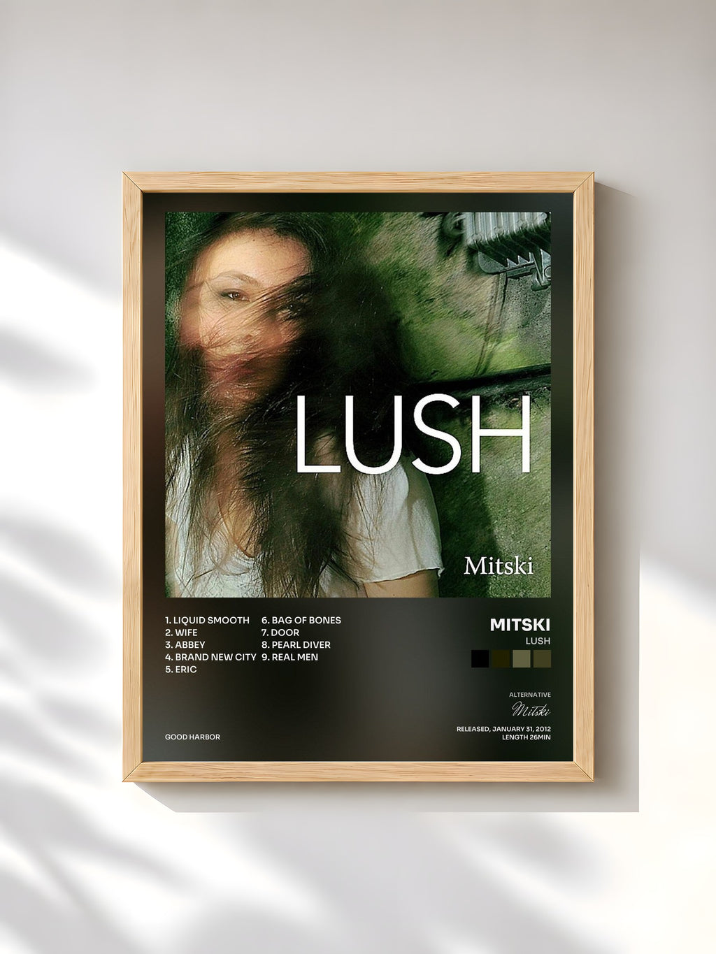 #bois Tableau de l'album Lush de Mitski, cadre en bois brut, imprimé et encadré en France