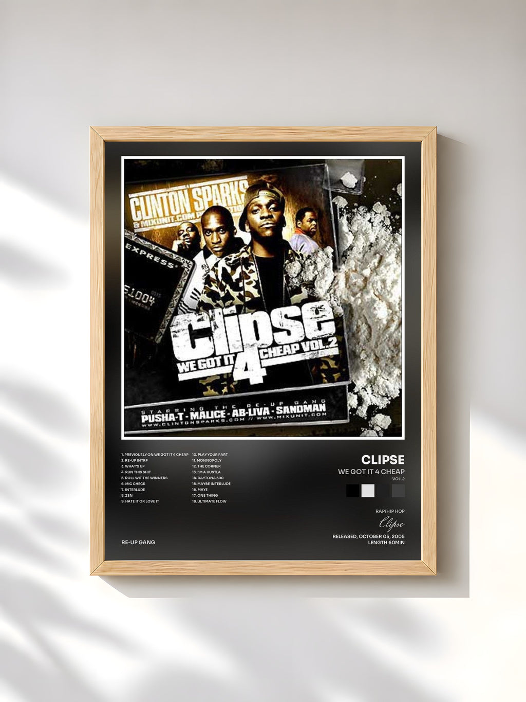 #bois Tableau de l'album We Got It 4 Cheap (Vol. 2) de Clipse, cadre en bois brut, imprimé et encadré en France