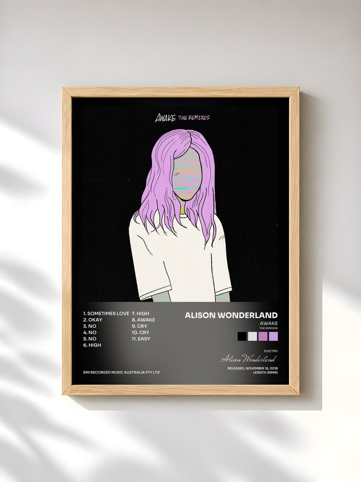 #bois Tableau de l'album Awake (The Remixes) de Alison Wonderland, cadre en bois brut, imprimé et encadré en France