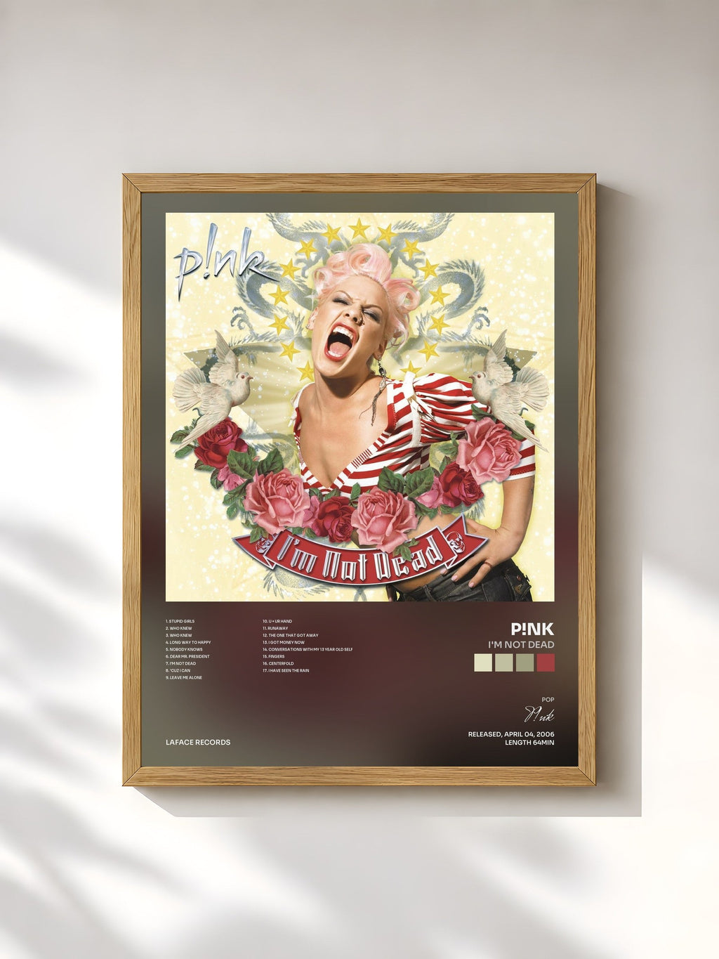 #bois Tableau de l'album I'm Not Dead de P!nk, cadre en bois brut, imprimé et encadré en France