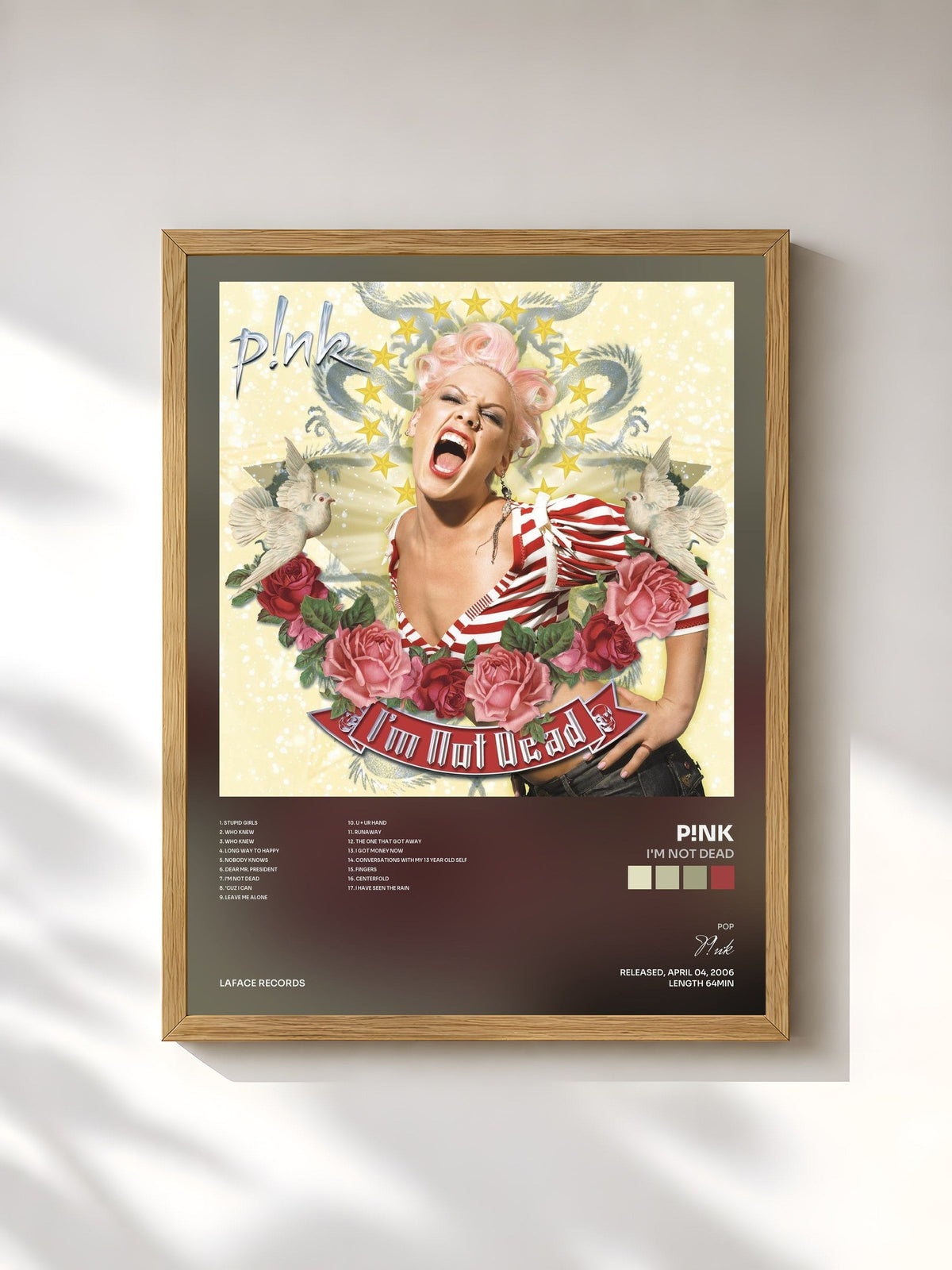 #bois Tableau de l'album I'm Not Dead de P!nk, cadre en bois brut, imprimé et encadré en France