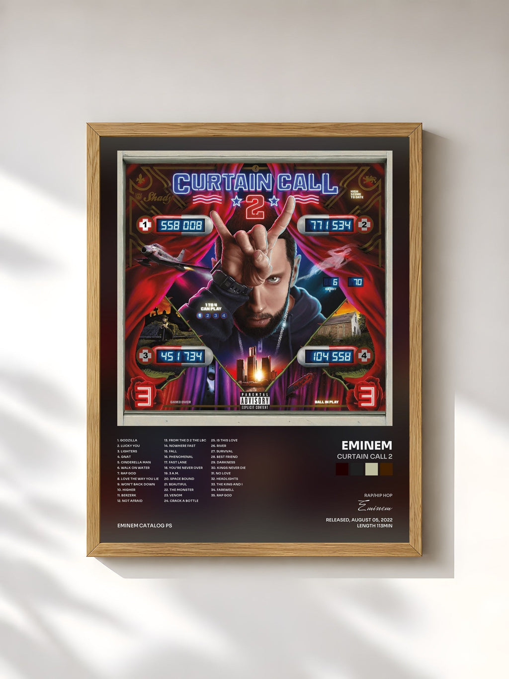 #bois Tableau de l'album Curtain Call 2 de Eminem, cadre en bois brut, imprimé et encadré en France