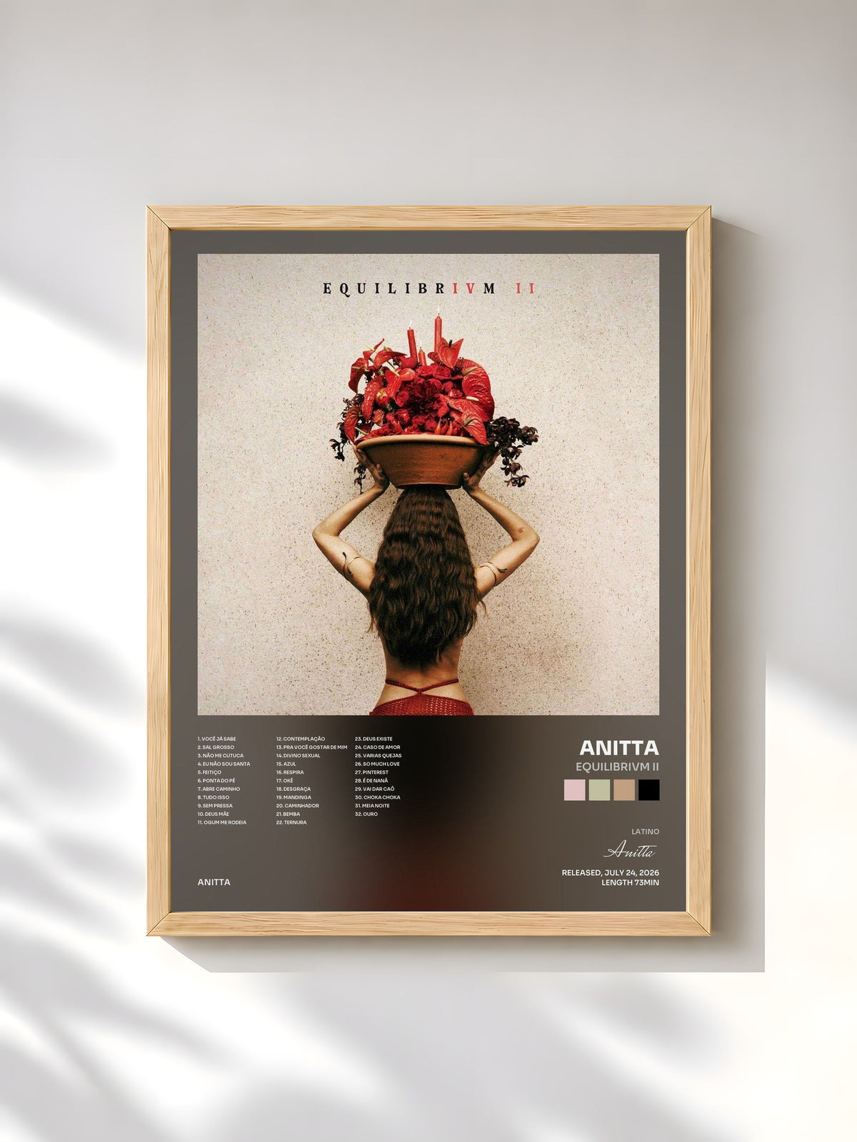 #bois Tableau de l'album EQUILIBRIVM II de Anitta, cadre en bois brut, imprimé et encadré en France