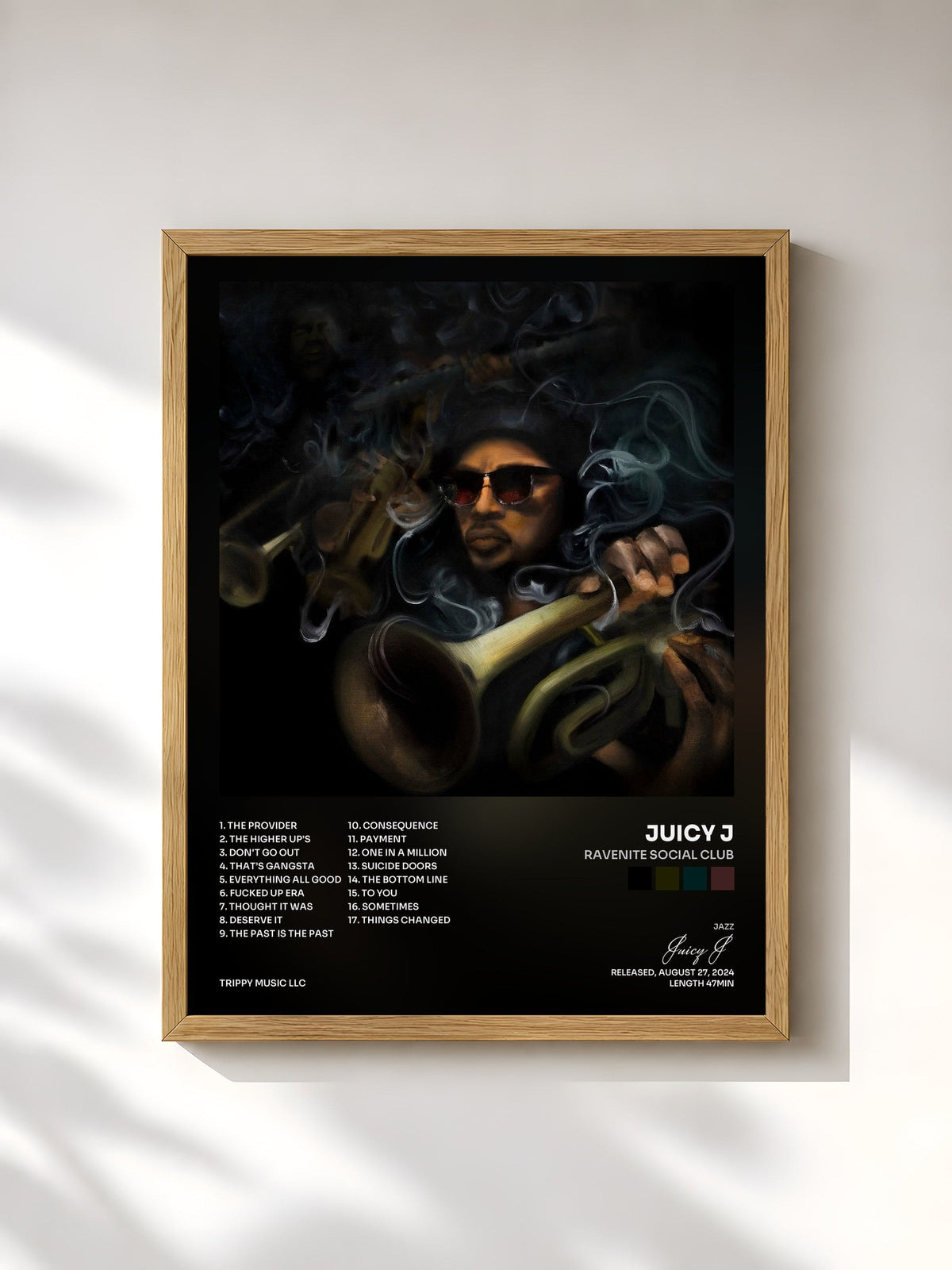 #bois Tableau de l'album Ravenite Social Club de Juicy J, cadre en bois brut, imprimé et encadré en France