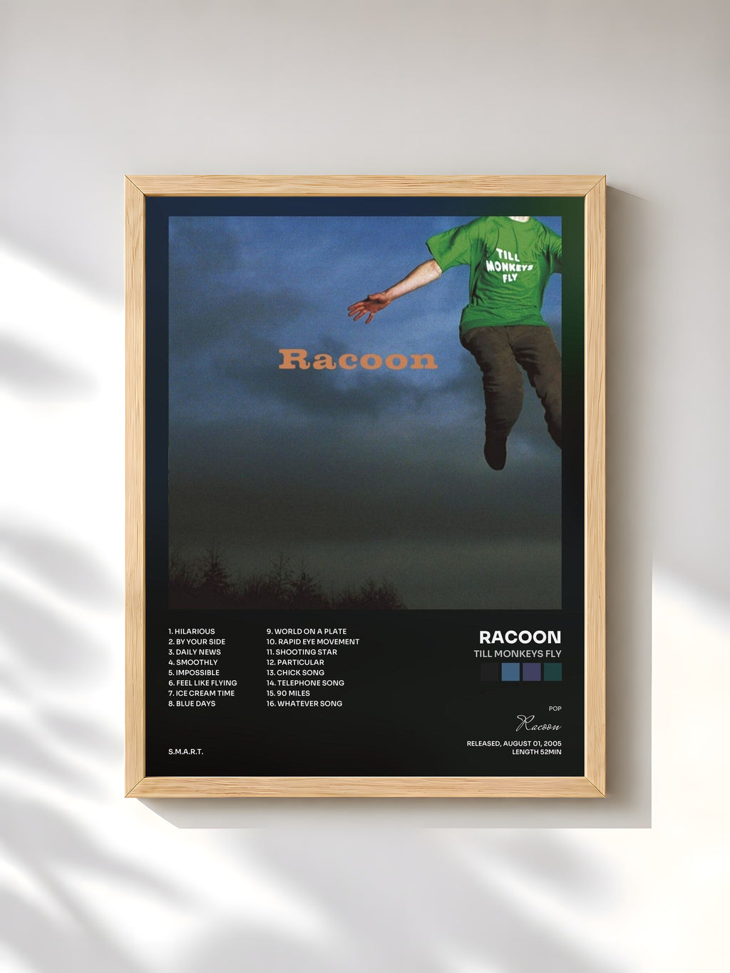#bois Tableau de l'album Till Monkeys Fly de Racoon, cadre en bois brut, imprimé et encadré en France