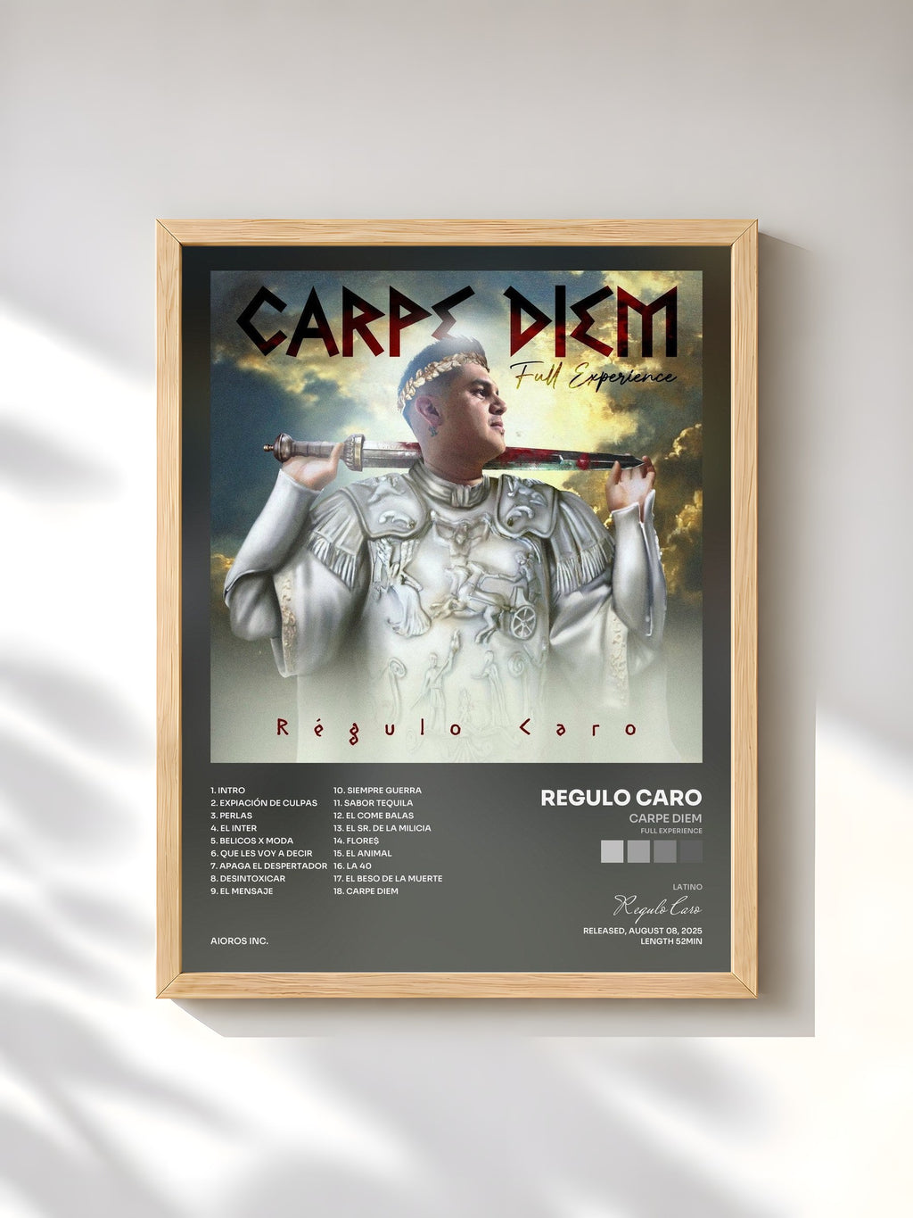 #bois Tableau de l'album Carpe Diem (Full Experience) de Regulo Caro, cadre en bois brut, imprimé et encadré en France