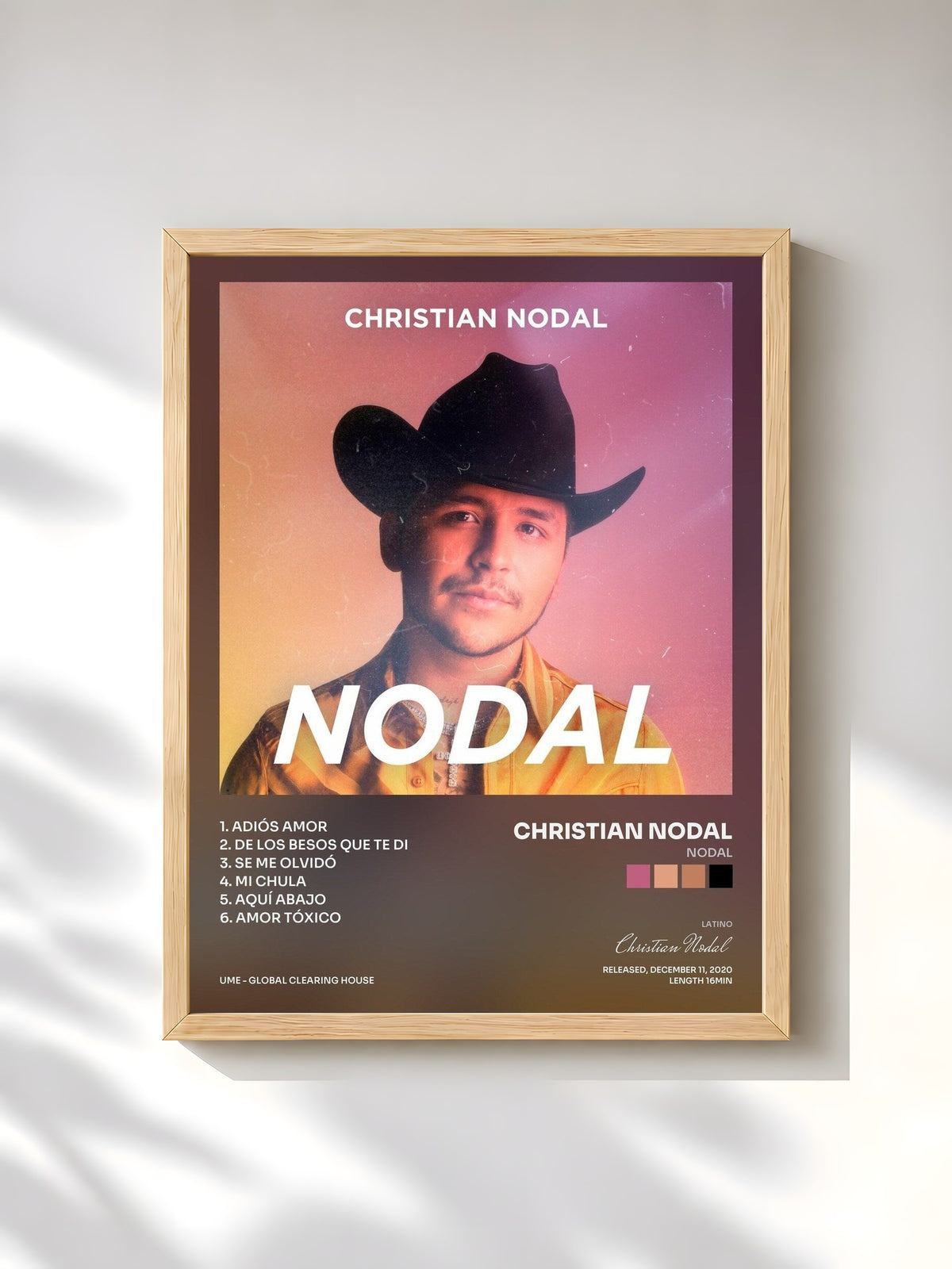#bois Tableau de l'album Nodal de Christian Nodal, cadre en bois brut, imprimé et encadré en France