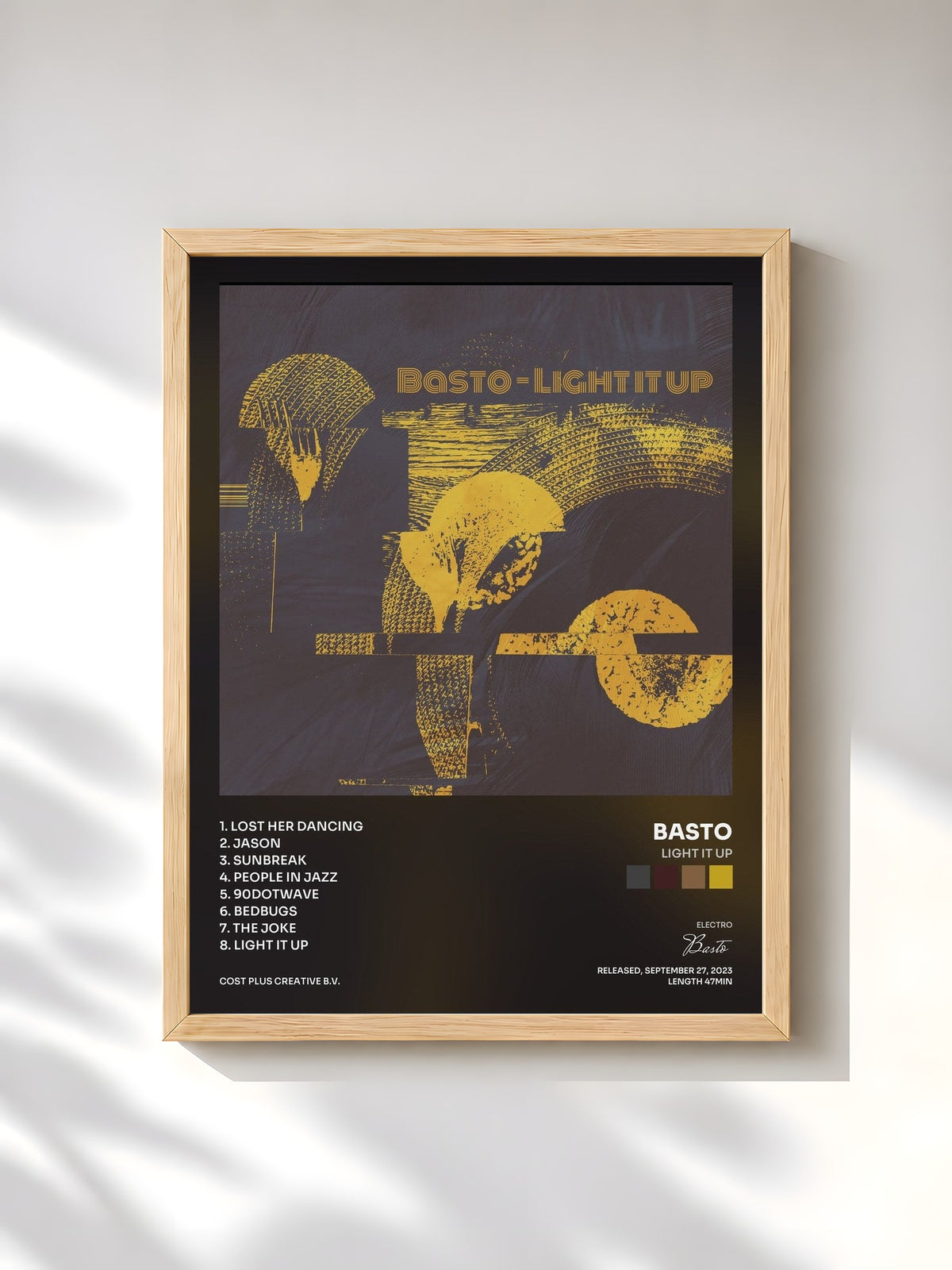 #bois Tableau de l'album Light It Up de Basto, cadre en bois brut, imprimé et encadré en France