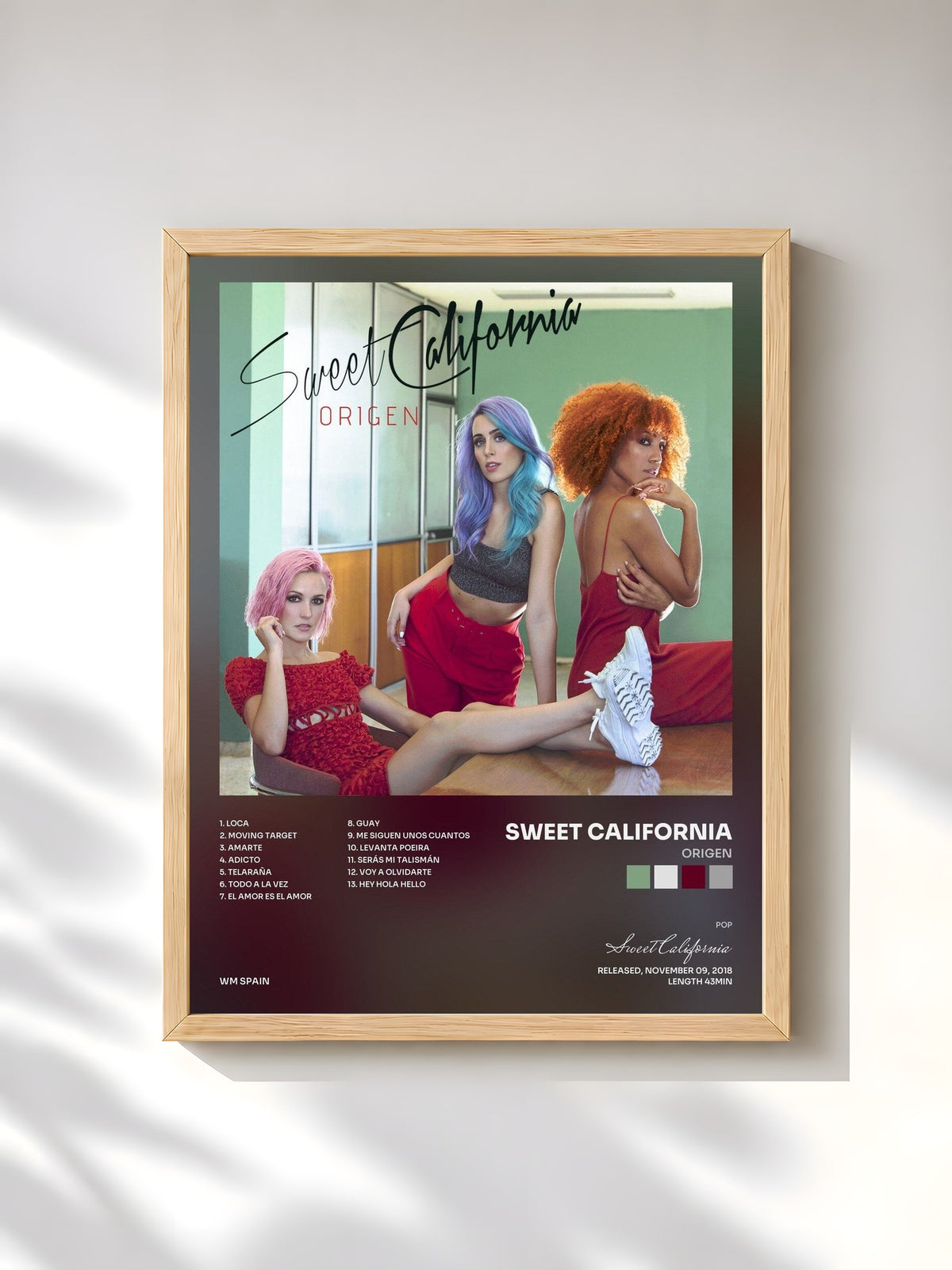#bois Tableau de l'album Origen de Sweet California, cadre en bois brut, imprimé et encadré en France