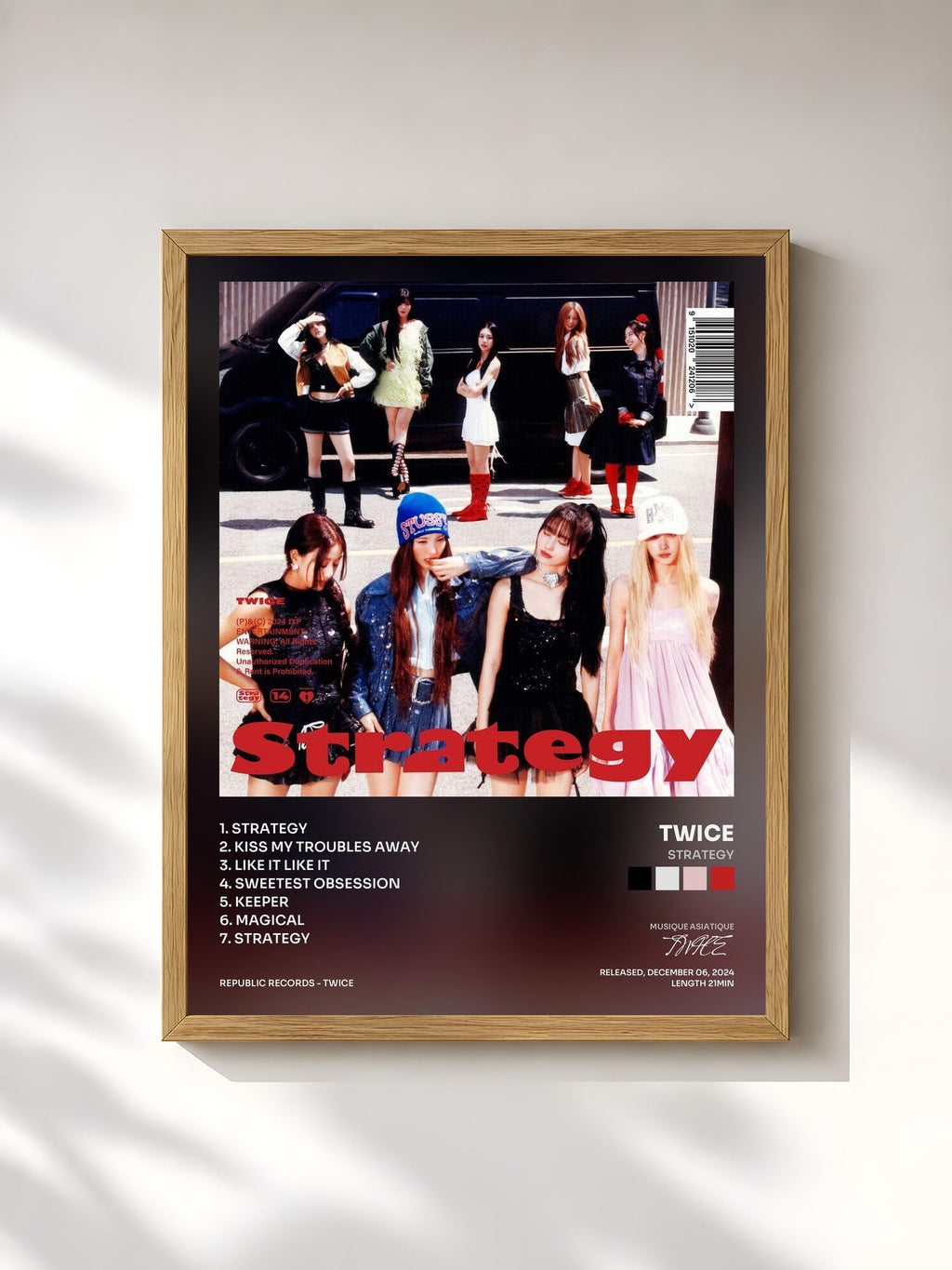 #bois Tableau de l'album STRATEGY de TWICE, cadre en bois brut, imprimé et encadré en France