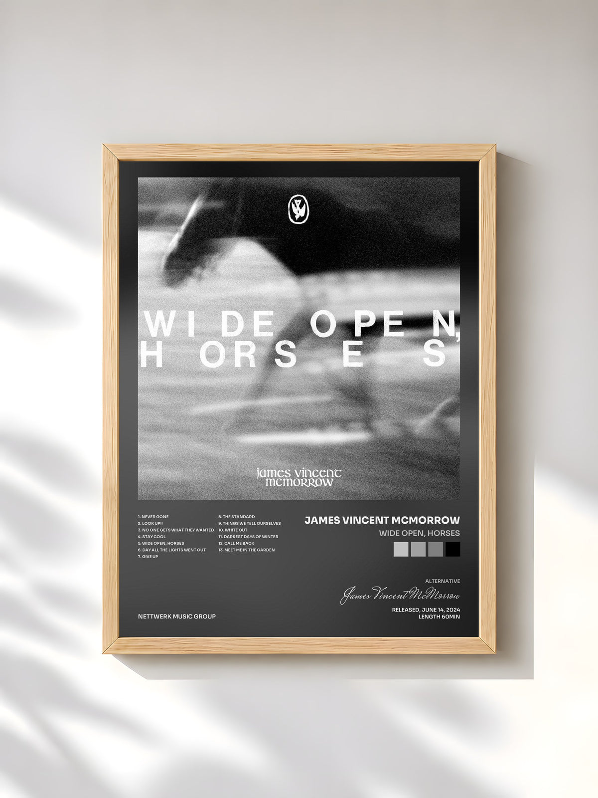 #bois Tableau de l'album Wide open, horses de James Vincent McMorrow, cadre en bois brut, imprimé et encadré en France
