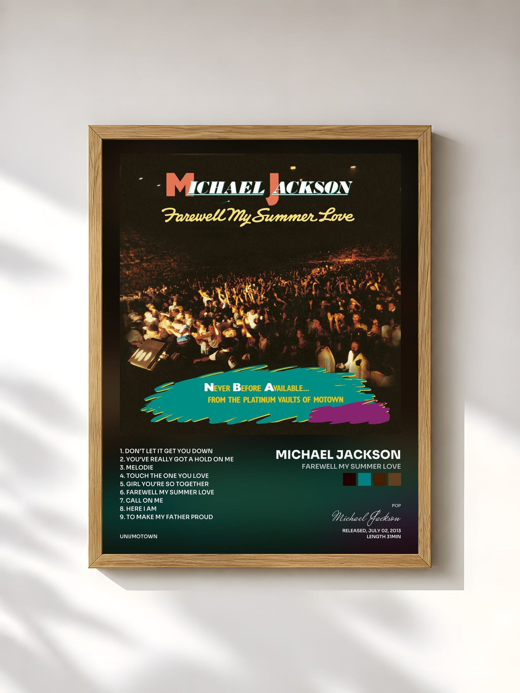 #bois Tableau de l'album Farewell My Summer Love de Michael Jackson, cadre en bois brut, imprimé et encadré en France