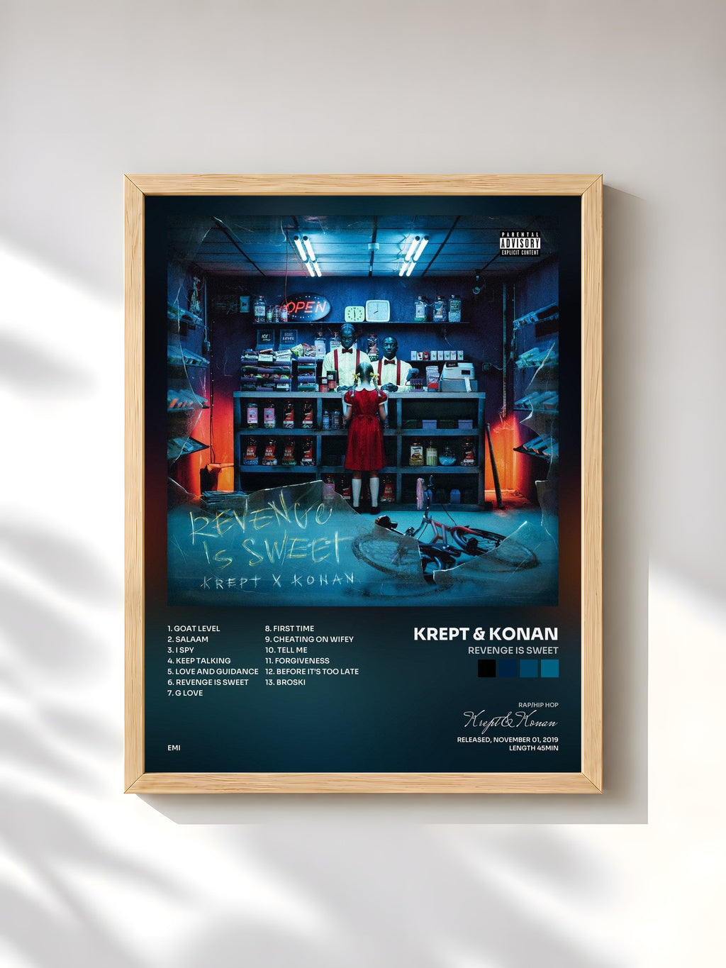 #bois Tableau de l'album Revenge Is Sweet de Krept & Konan, cadre en bois brut, imprimé et encadré en France