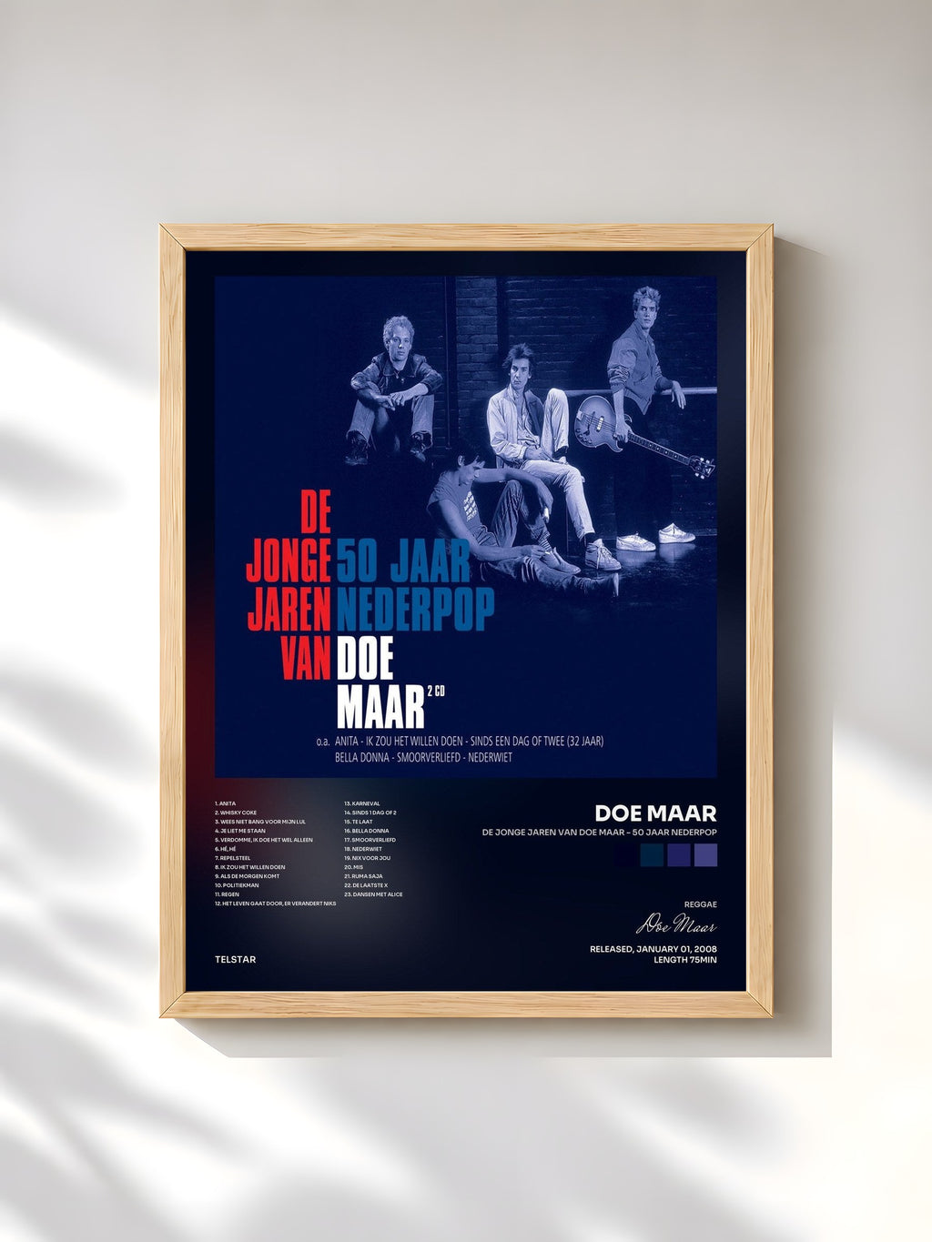 #bois Tableau de l'album De Jonge Jaren van Doe Maar - 50 jaar Nederpop de Doe Maar, cadre en bois brut, imprimé et encadré en France