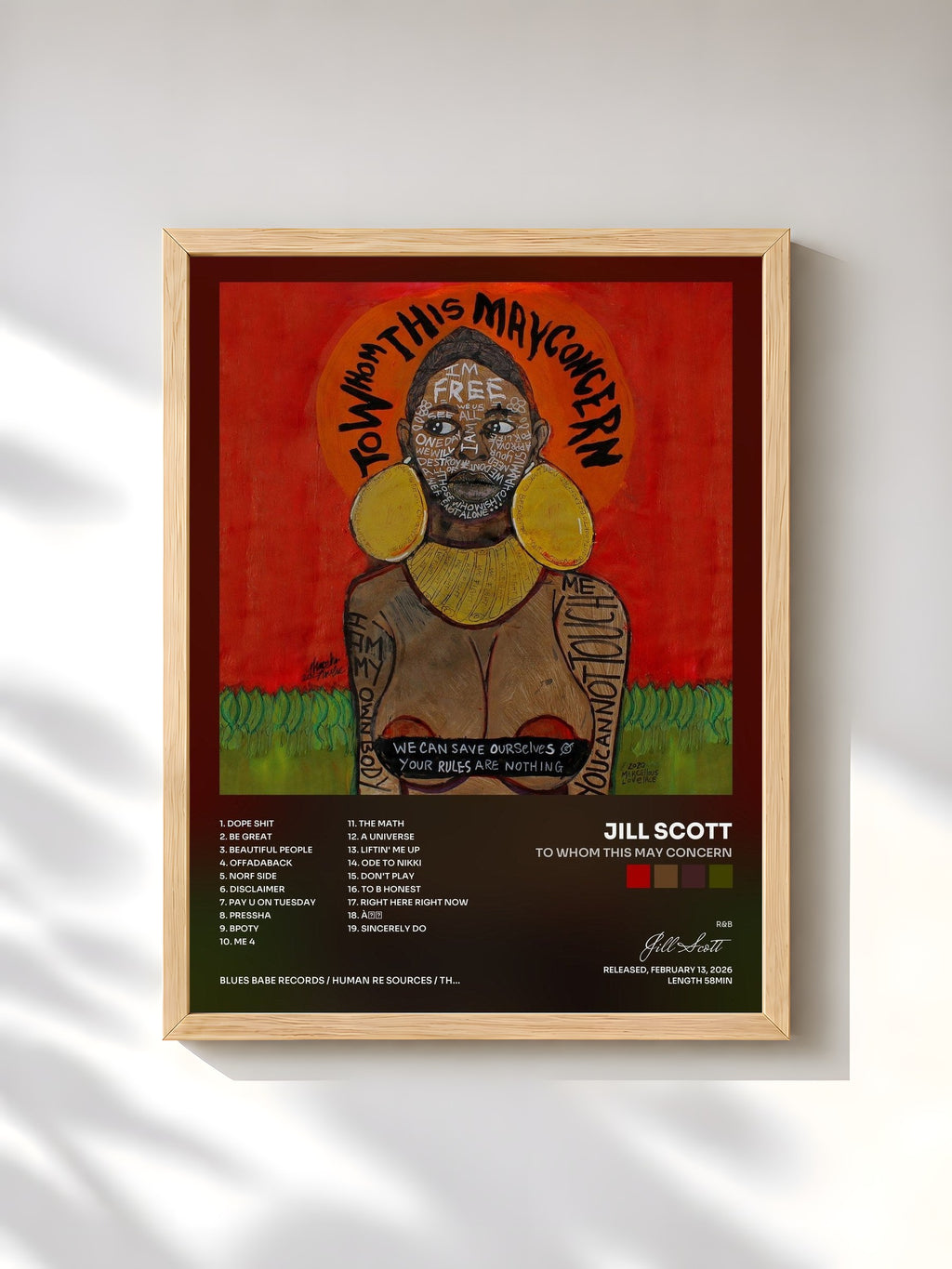 #bois Tableau de l'album To Whom This May Concern de Jill Scott, cadre en bois brut, imprimé et encadré en France