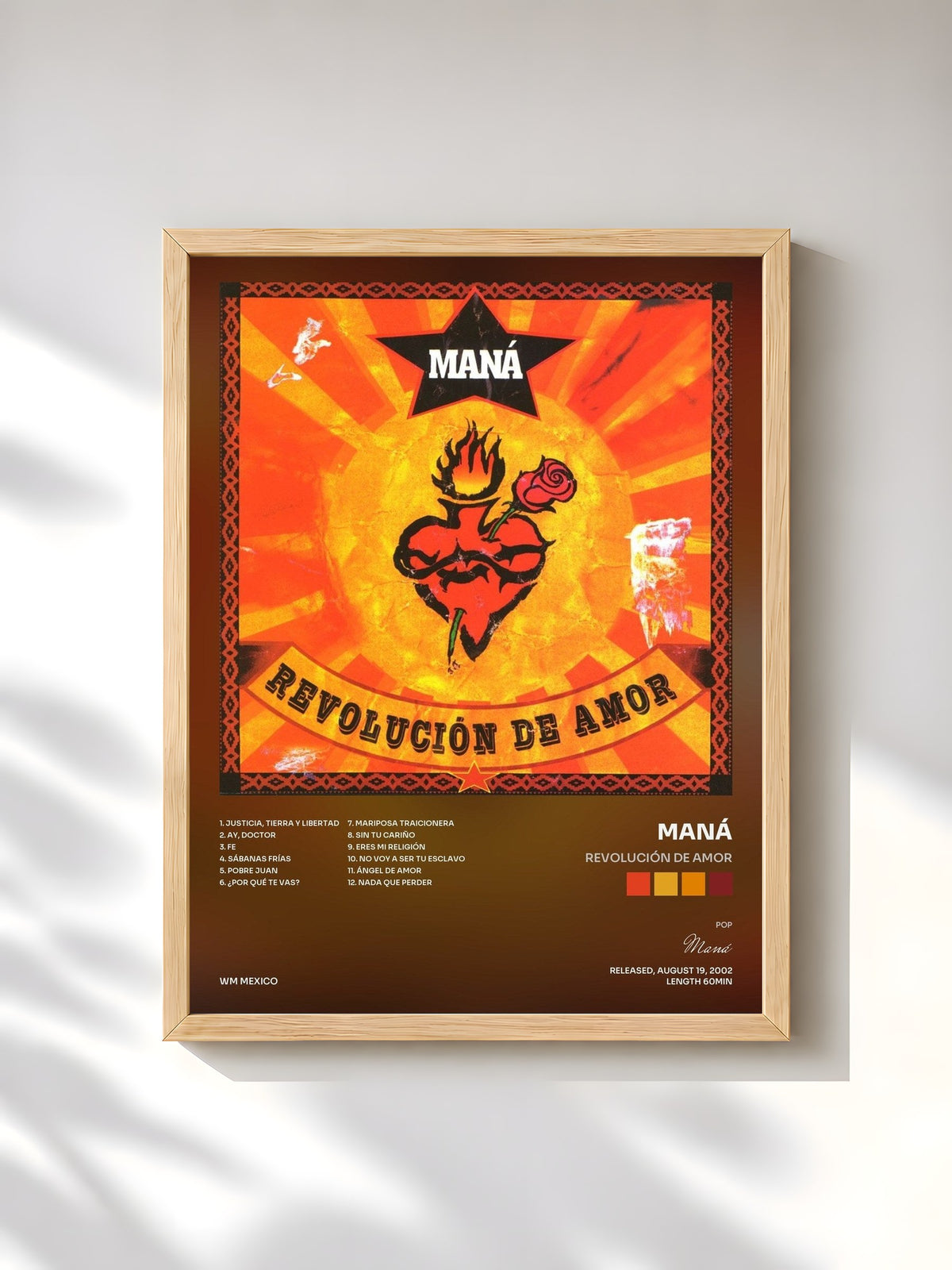 #bois Tableau de l'album Revolución De Amor de Maná, cadre en bois brut, imprimé et encadré en France