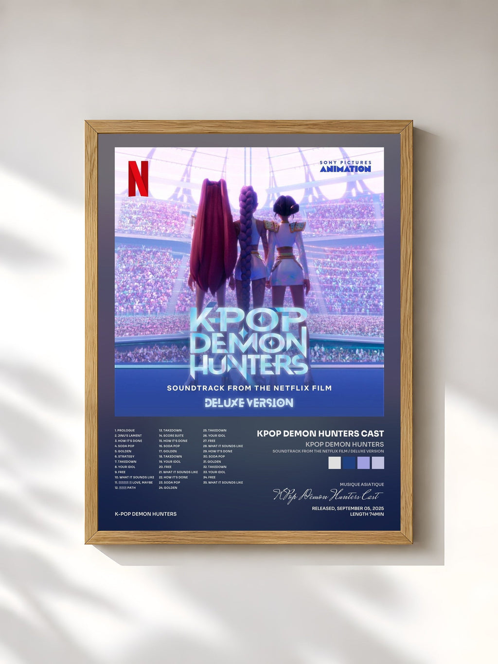#bois Tableau de l'album KPop Demon Hunters (Soundtrack from the Netflix Film / Deluxe Version) de KPop Demon Hunters Cast, cadre en bois brut, imprimé et encadré en France