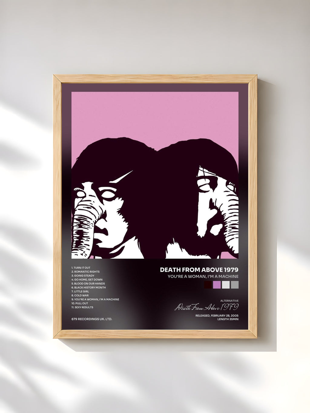 #bois Tableau de l'album You're A Woman, I'm A Machine de Death From Above 1979, cadre en bois brut, imprimé et encadré en France