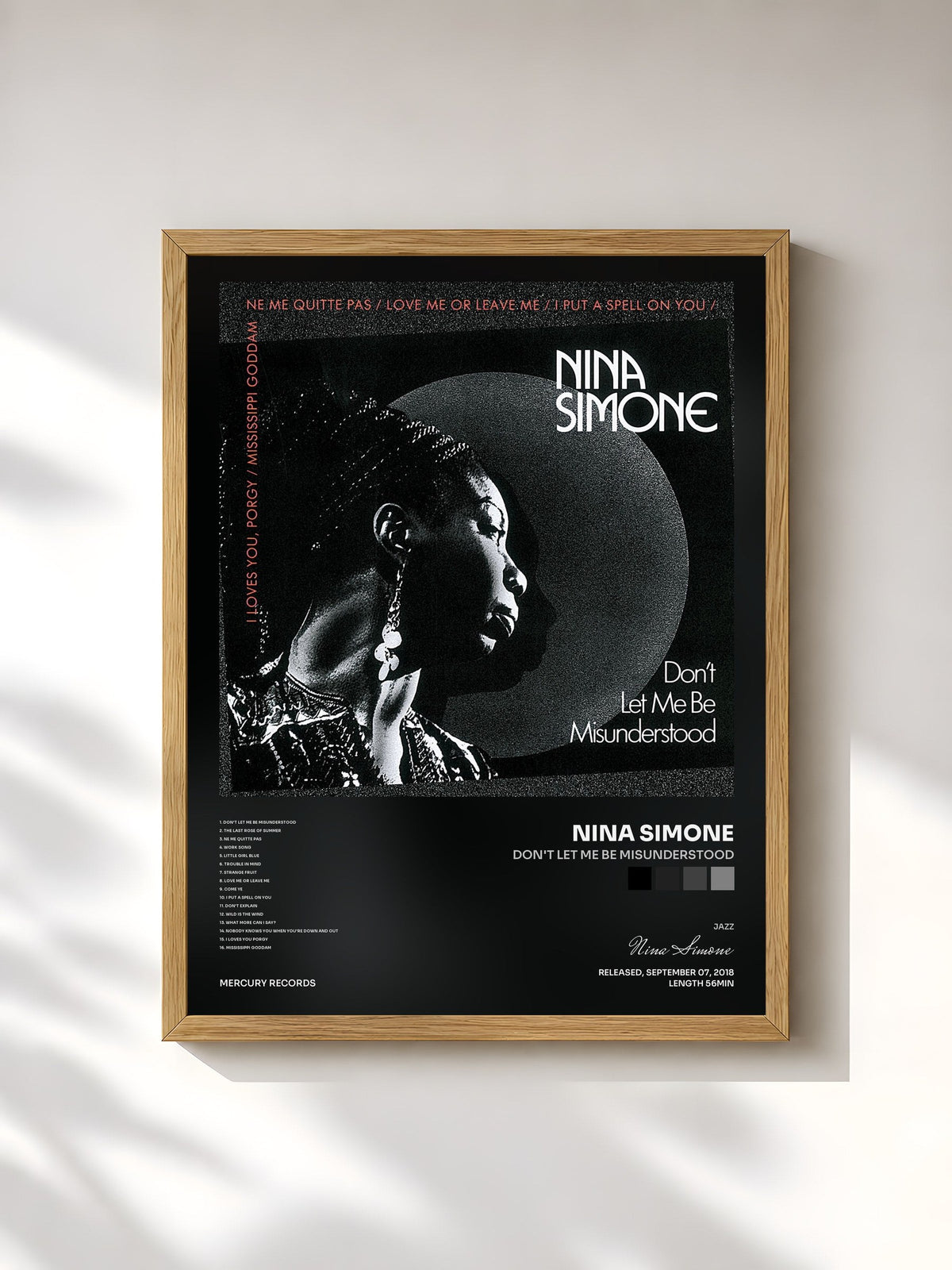 #bois Tableau de l'album Don't Let Me Be Misunderstood de Nina Simone, cadre en bois brut, imprimé et encadré en France