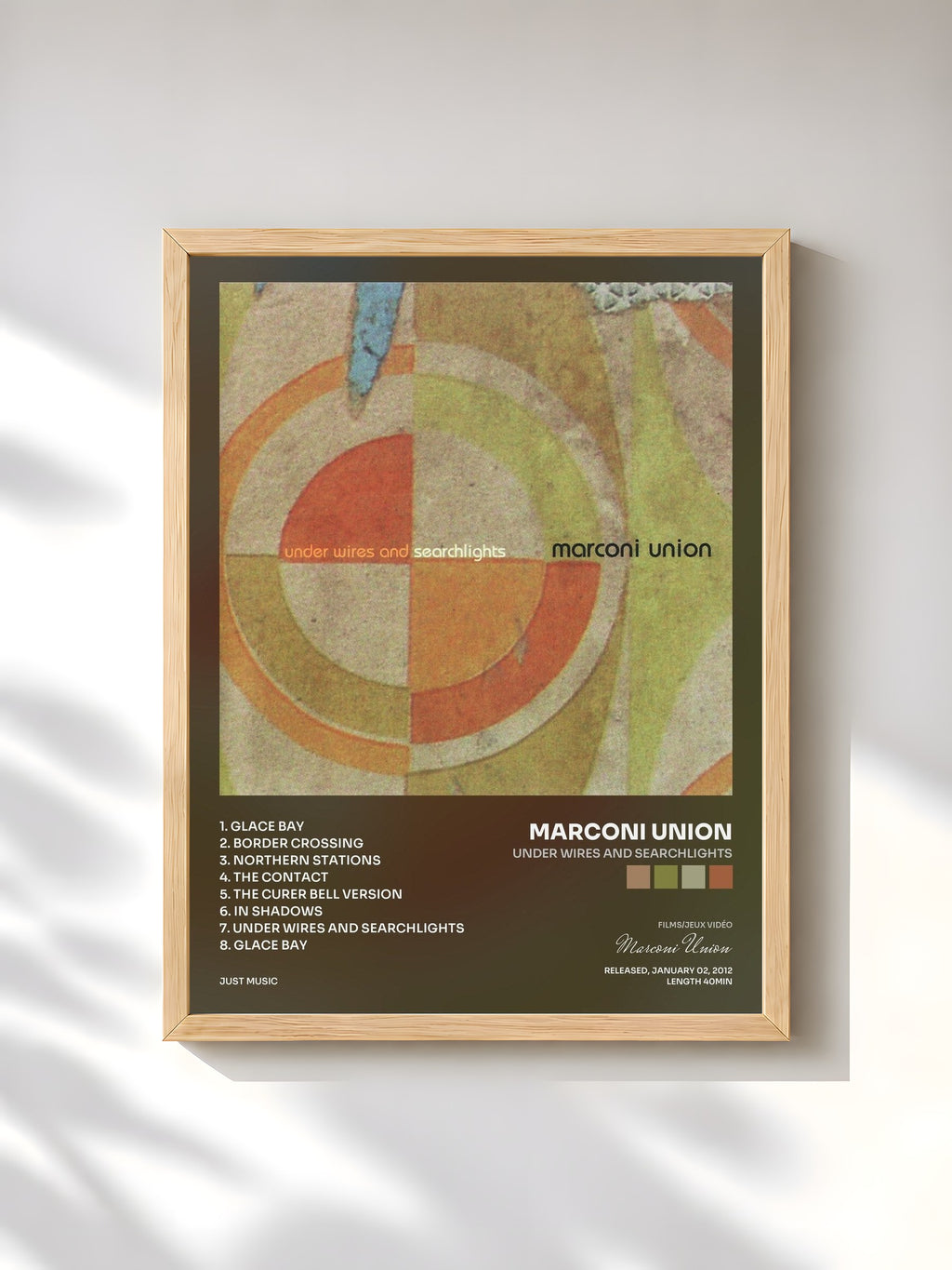 #bois Tableau de l'album Under Wires and Searchlights de Marconi Union, cadre en bois brut, imprimé et encadré en France