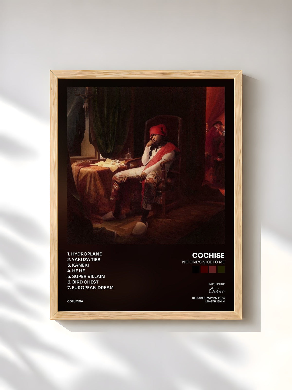 #bois Tableau de l'album NO ONE'S NICE TO ME de Cochise, cadre en bois brut, imprimé et encadré en France