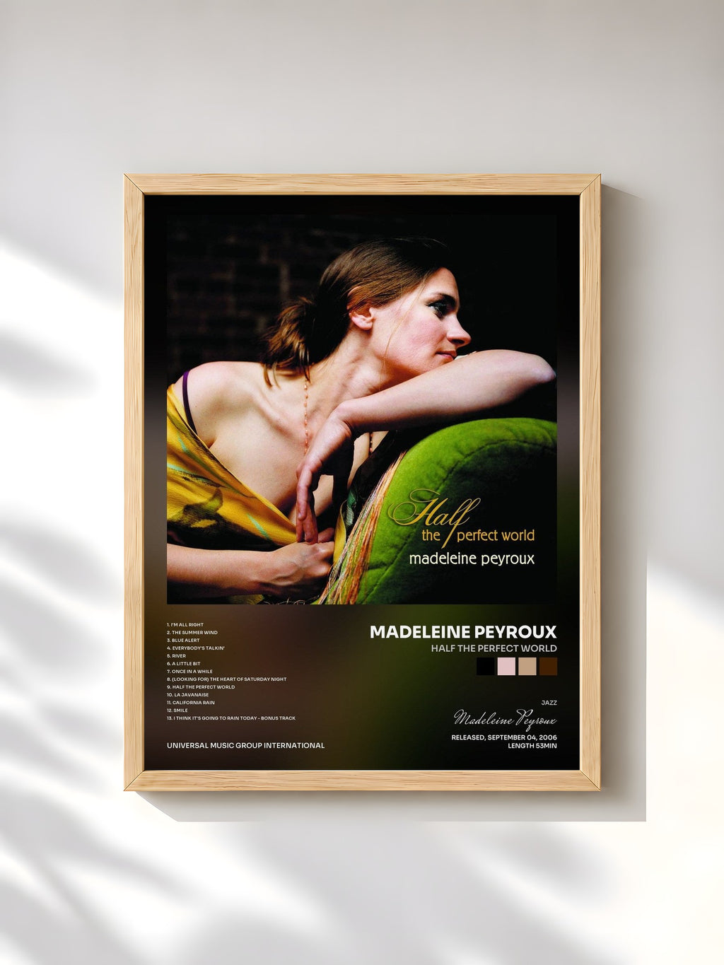 #bois Tableau de l'album Half The Perfect World de Madeleine Peyroux, cadre en bois brut, imprimé et encadré en France