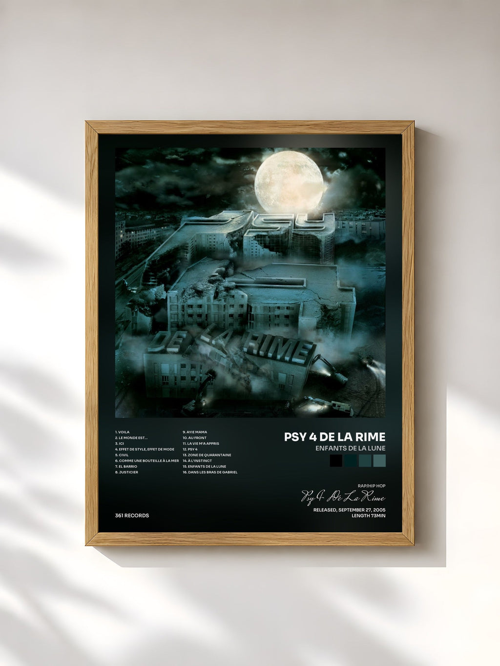 #bois Tableau de l'album Enfants de la Lune de Psy 4 De La Rime, cadre en bois brut, imprimé et encadré en France