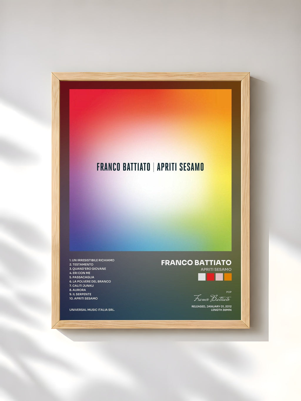 #bois Tableau de l'album Apriti Sesamo de Franco Battiato, cadre en bois brut, imprimé et encadré en France