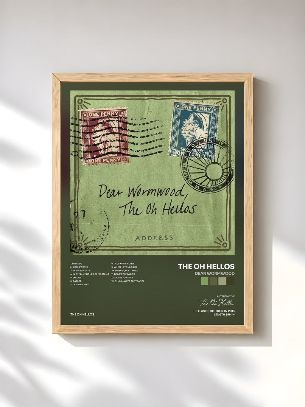 #bois Tableau de l'album Dear Wormwood de The Oh Hellos, cadre en bois brut, imprimé et encadré en France