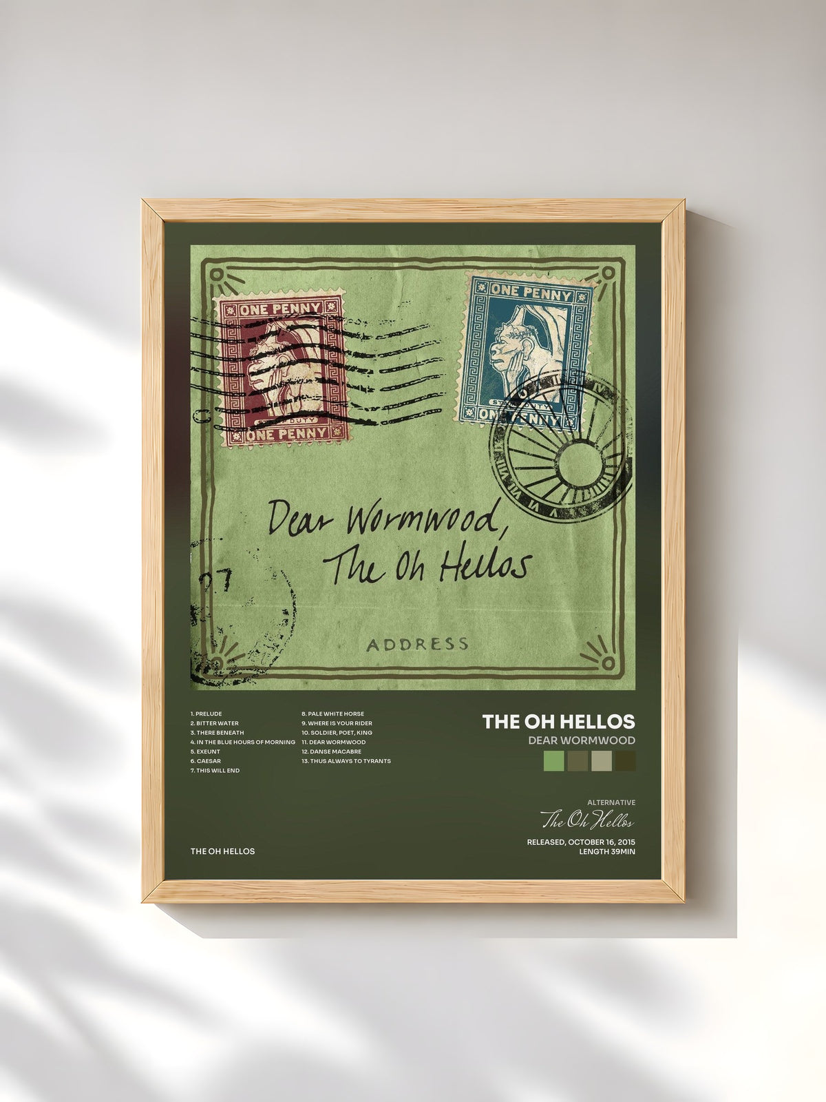 #bois Tableau de l'album Dear Wormwood de The Oh Hellos, cadre en bois brut, imprimé et encadré en France