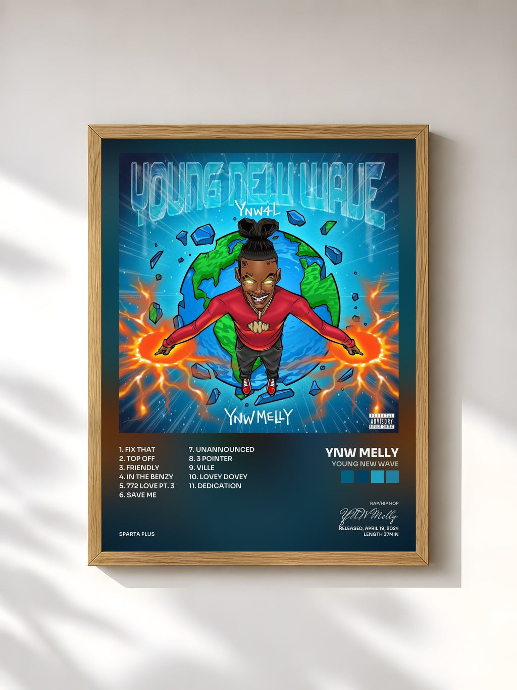 #bois Tableau de l'album Young New Wave de YNW Melly, cadre en bois brut, imprimé et encadré en France