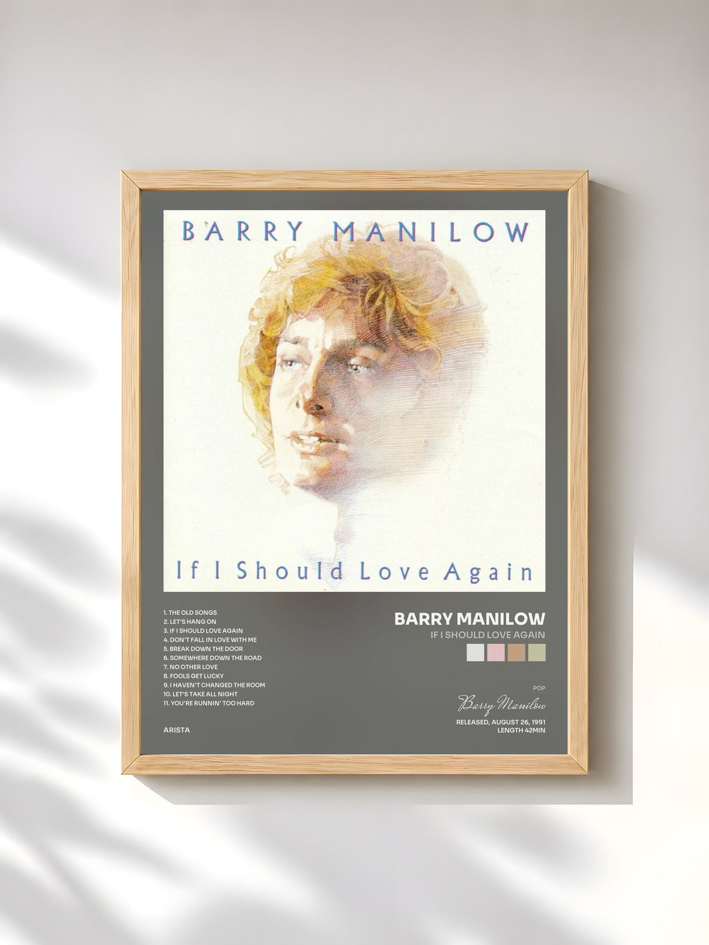 #bois Tableau de l'album If I Should Love Again de Barry Manilow, cadre en bois brut, imprimé et encadré en France