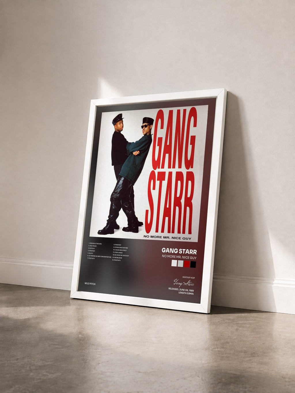 #blanc Tableau de l'album No More Mr. Nice Guy de Gang Starr vu de trois quarts, cadre blanc
