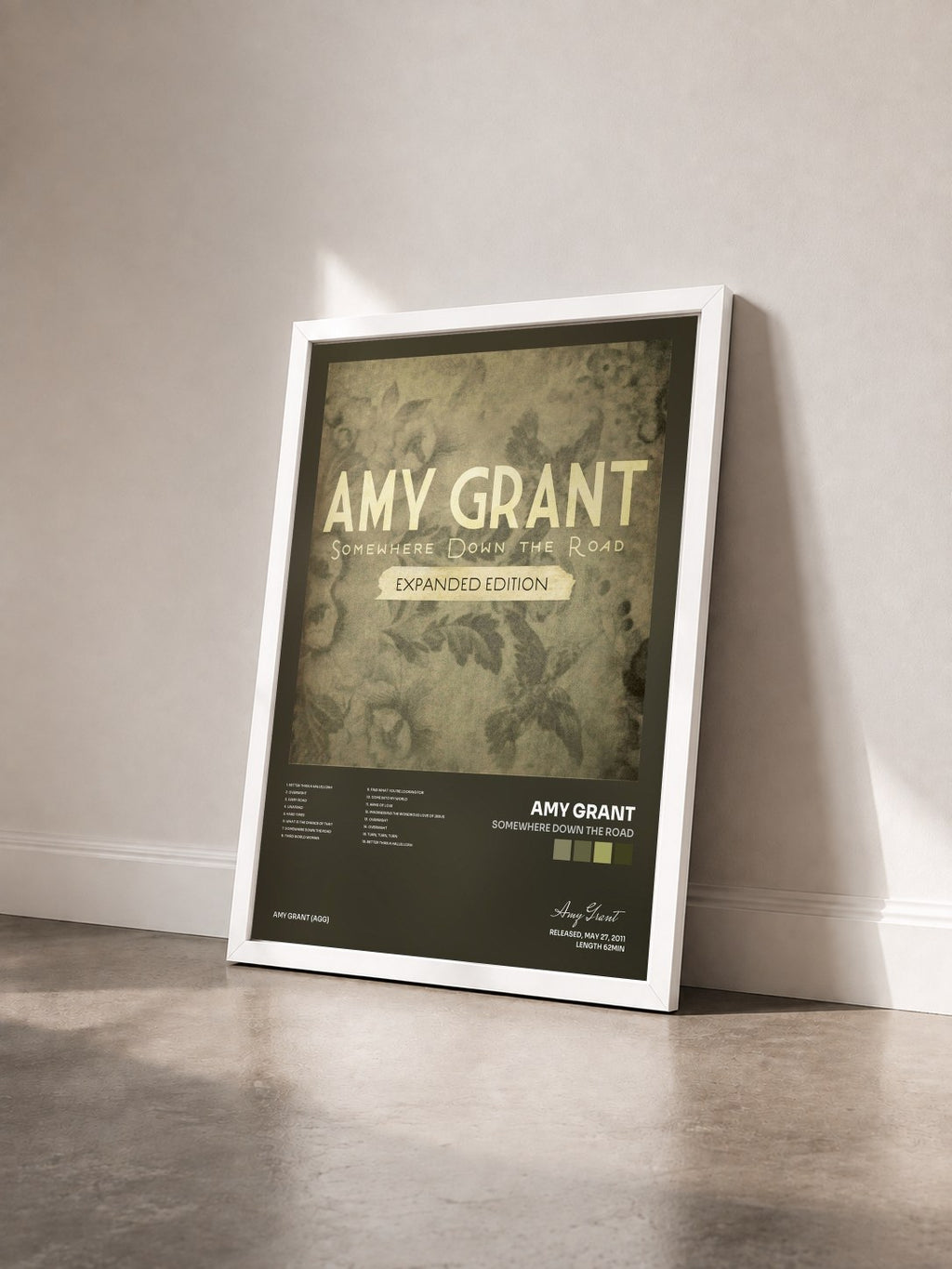 #blanc Tableau de l'album Somewhere Down The Road de Amy Grant vu de trois quarts, cadre blanc