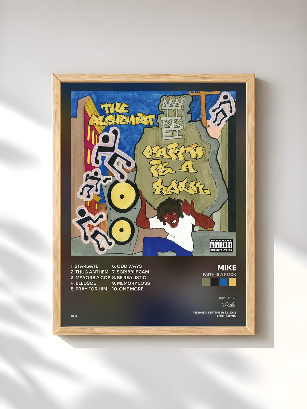 #bois Tableau de l'album Faith Is A Rock de Mike, cadre en bois brut, imprimé et encadré en France