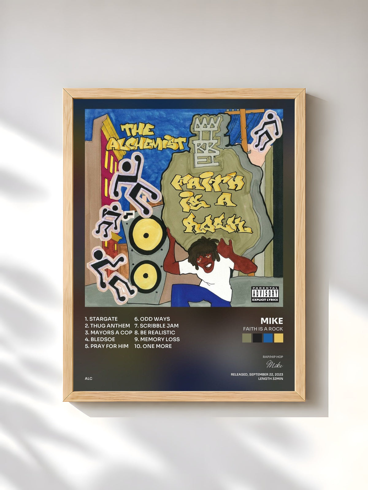 #bois Tableau de l'album Faith Is A Rock de Mike, cadre en bois brut, imprimé et encadré en France