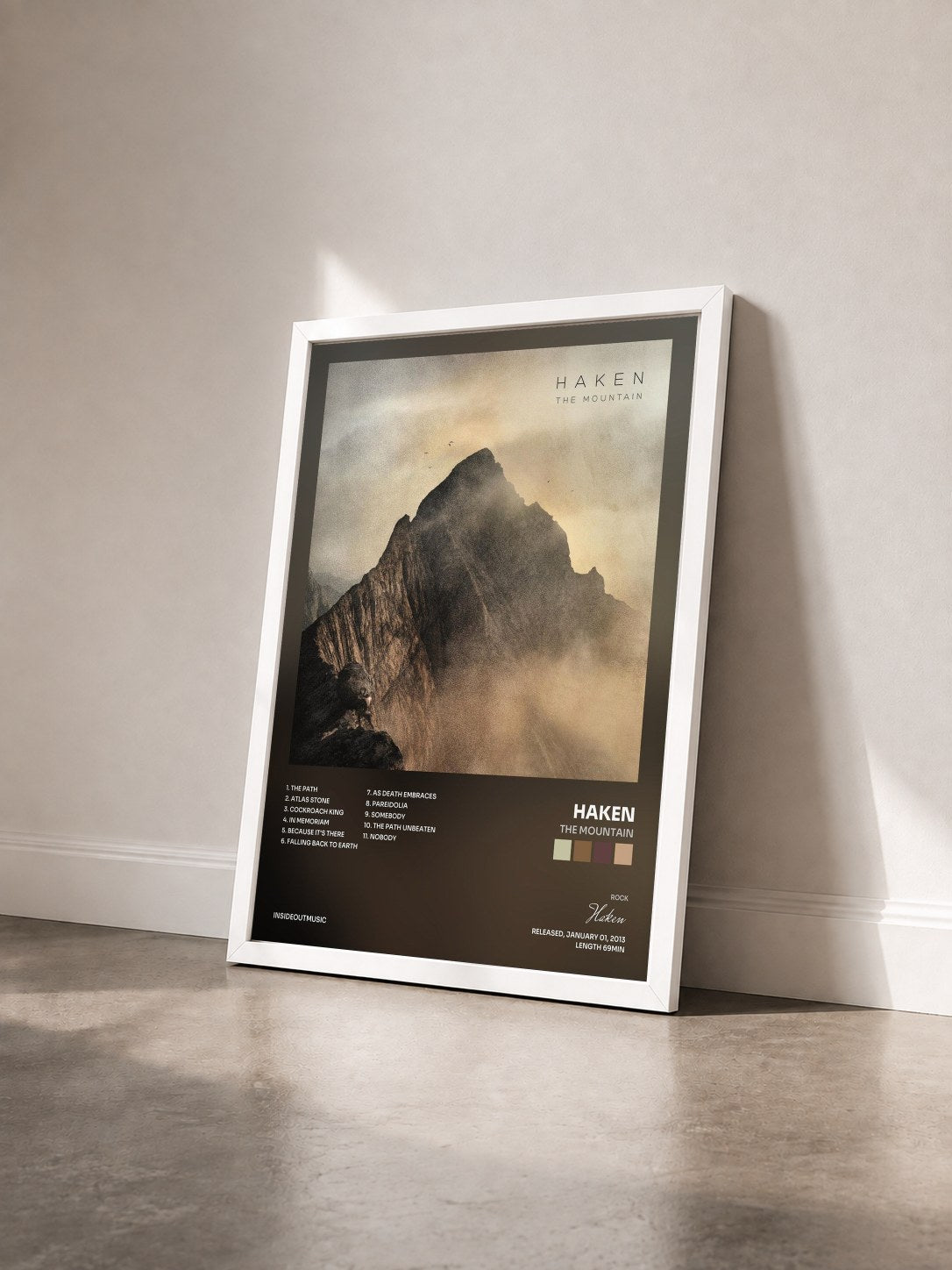 #blanc Tableau de l'album The Mountain de Haken vu de trois quarts, cadre blanc