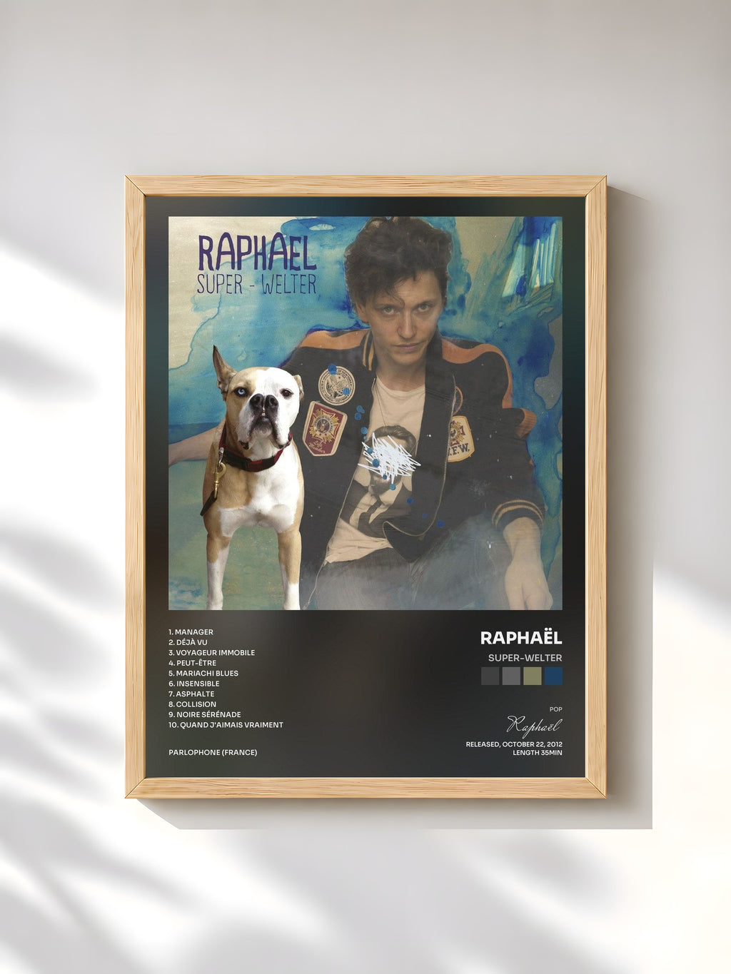 #bois Tableau de l'album Super-Welter de Raphaël, cadre en bois brut, imprimé et encadré en France