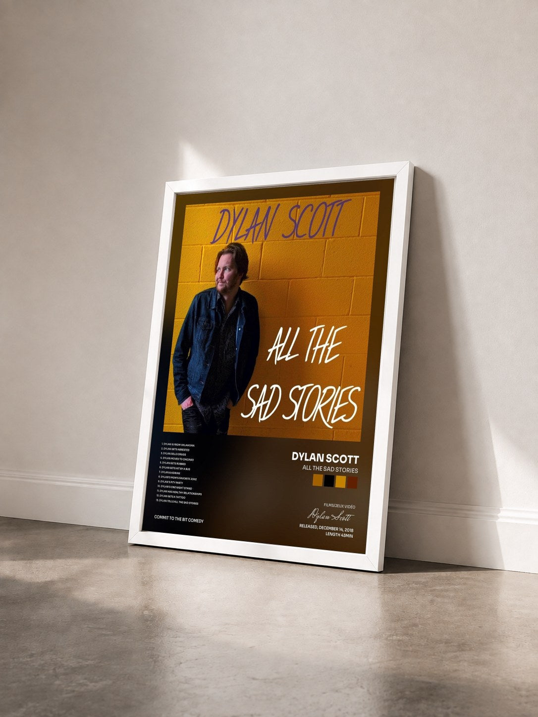 #blanc Tableau de l'album All the Sad Stories de Dylan Scott vu de trois quarts, cadre blanc