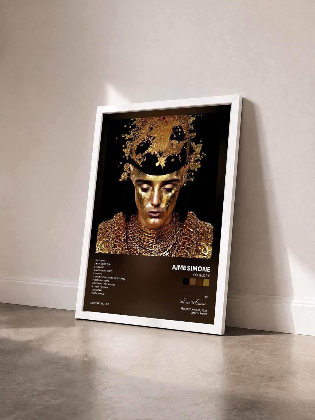 #blanc Tableau de l'album Oh Glory de Aime Simone vu de trois quarts, cadre blanc