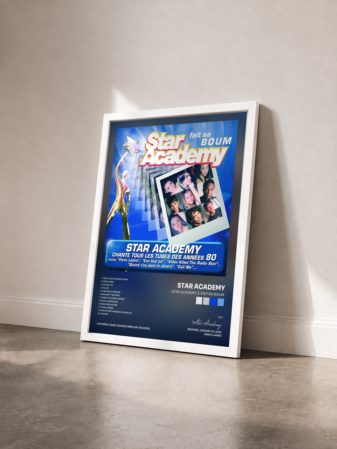 #blanc Tableau de l'album Star Academy 2-Fait Sa Boum de Star Academy vu de trois quarts, cadre blanc