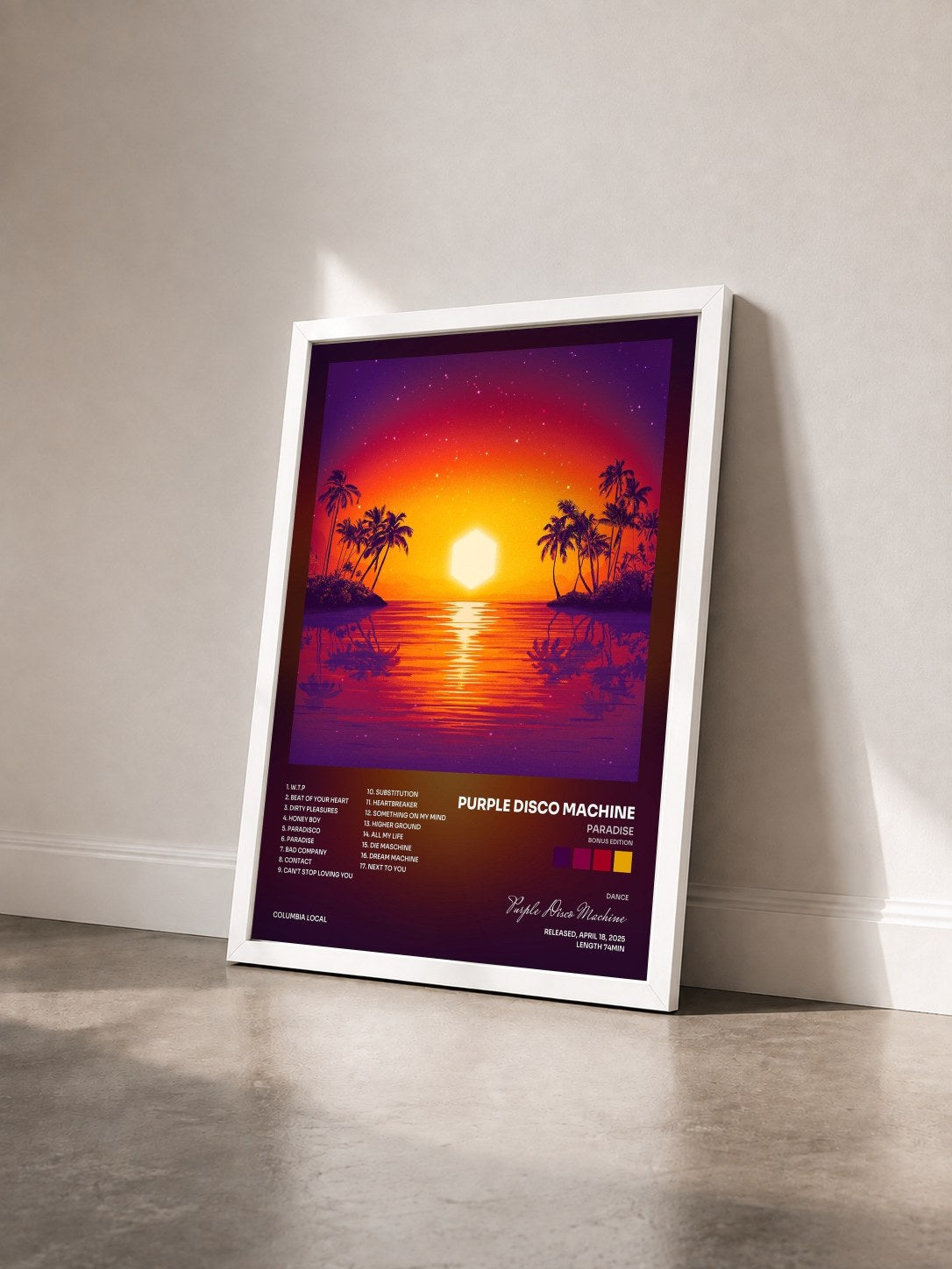 #blanc Tableau de l'album Paradise (Bonus Edition) de Purple Disco Machine vu de trois quarts, cadre blanc