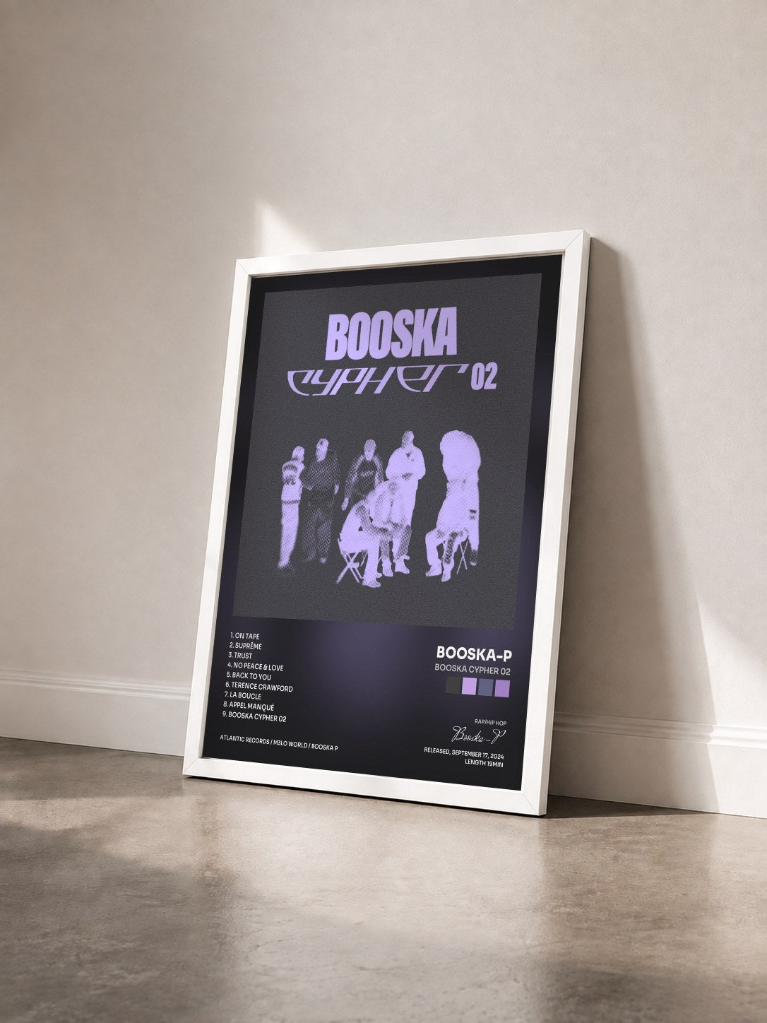 #blanc Tableau de l'album BOOSKA CYPHER 02 de Booska-P vu de trois quarts, cadre blanc