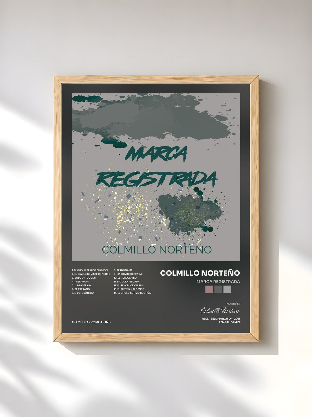 #bois Tableau de l'album Marca Registrada de Colmillo Norteño, cadre en bois brut, imprimé et encadré en France